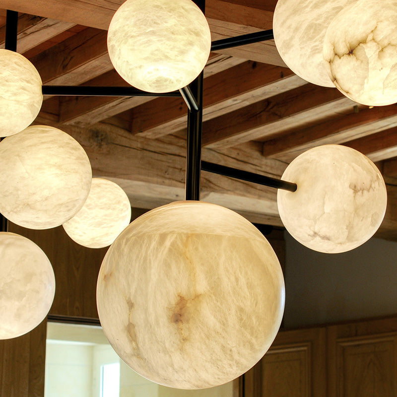 Carol Sphere Delight Modern Artistic Alabaster Chandelier Light - Elegant Ceiling Fixture for Dining Room, Living Room & Bedroom Lighting