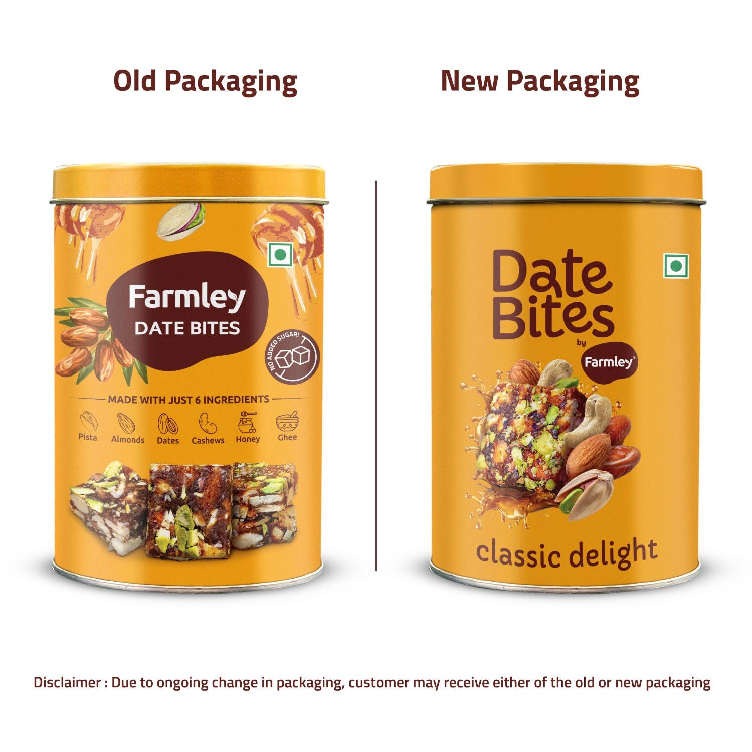 Farmley Classic Date Bites 180/200g (Pack of 1) - Healthy Snack Made with Dates, Pistachios, Cashews, Almonds, Honey & Pure Ghee | Gluten-Free, No Added Sugar | Perfect for Energy Boost, Office Snacks & Healthy Desserts