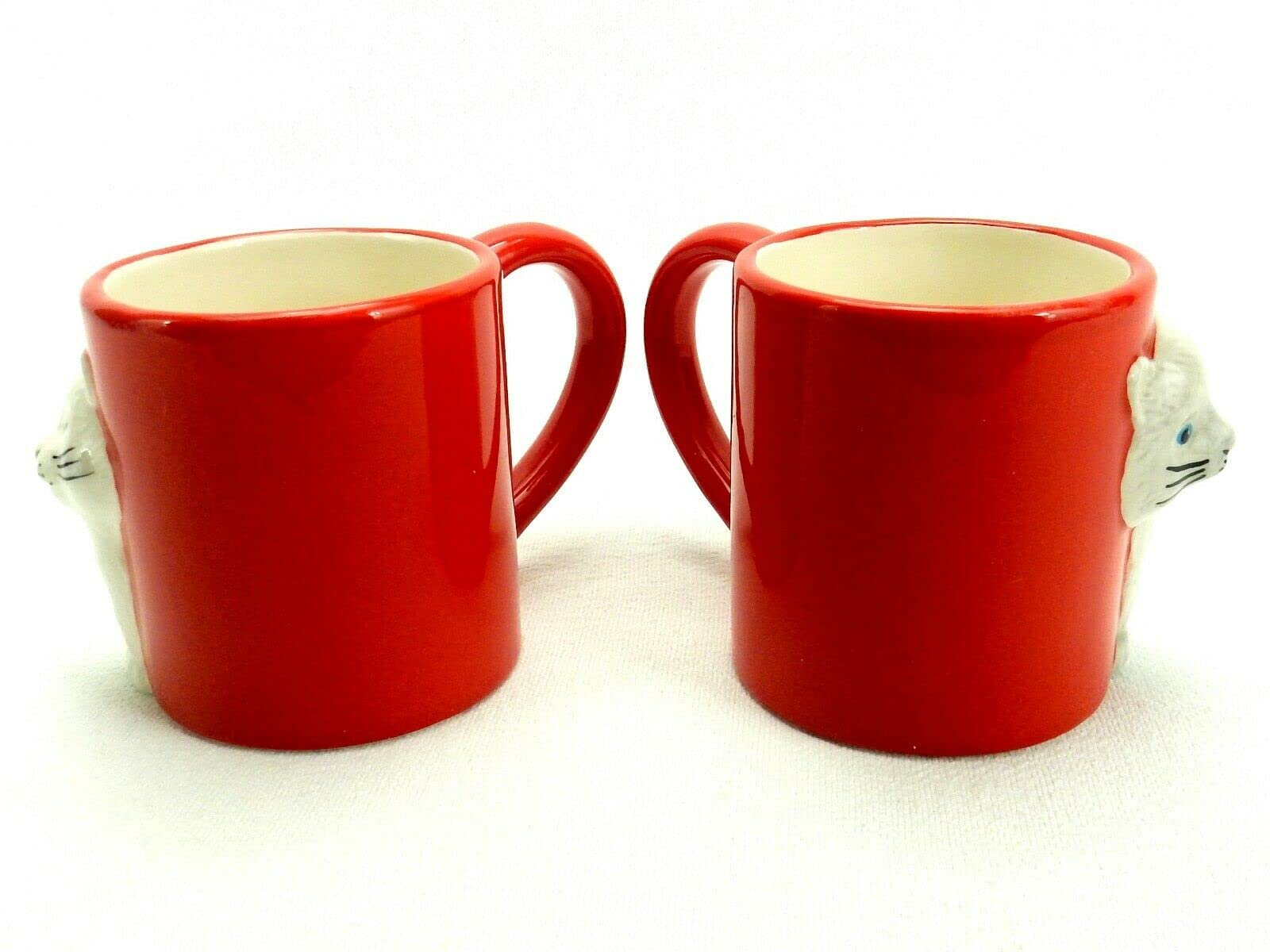 TDL Kissing Cat Coffee Mugs Set of 2 - Cute Matching Ceramic Cups with 3-Finger Loop Handles for Easy Grip, Dishwasher Safe, 3.25