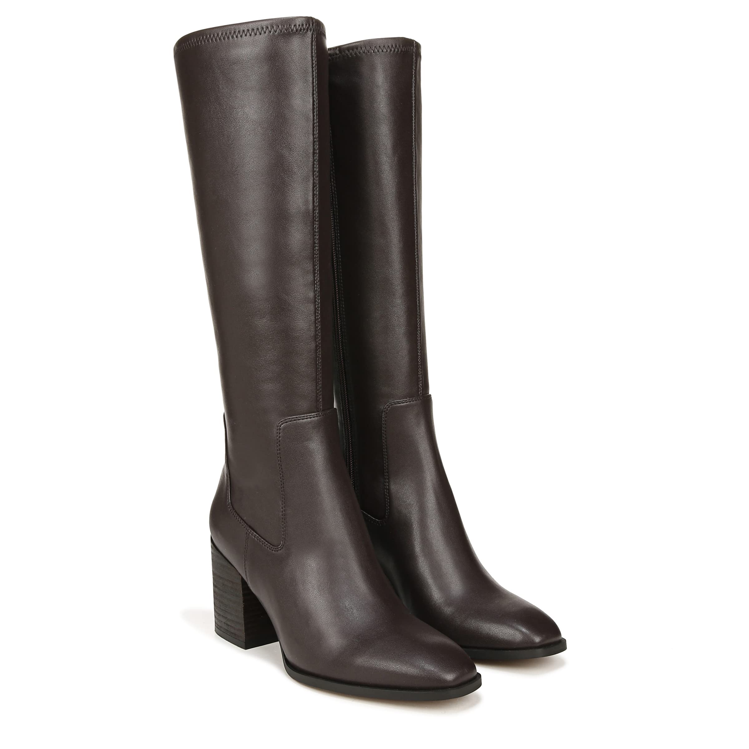 Vionic Inessa Women's High Shaft Dress Boots - Comfortable Stretch Synthetic Leather Chocolate Brown Boots for Work, Office & Winter Fashion (Size 7 Medium)