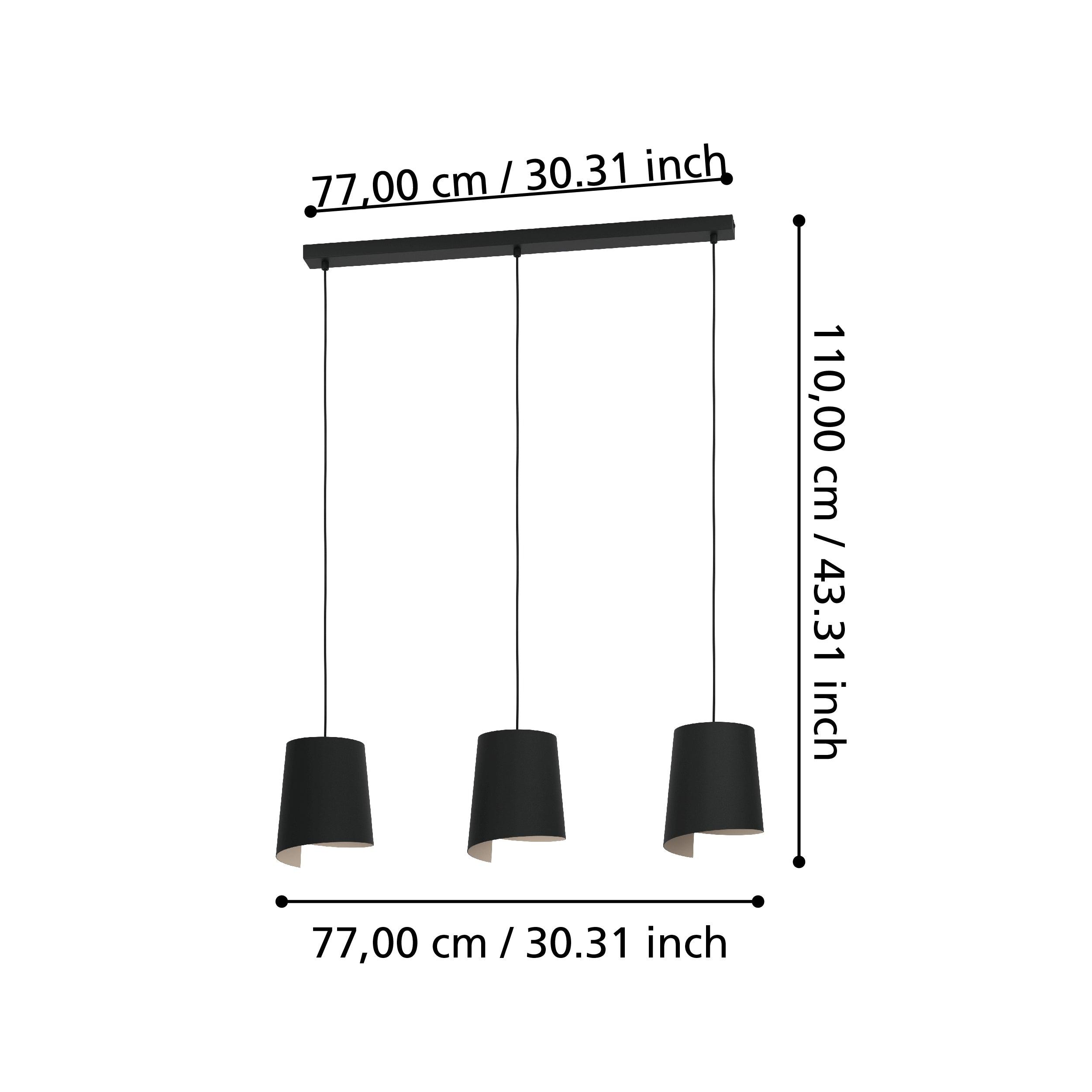Eglo Bolivia 3-Light Black Metal Ceiling Pendant Lamp - Modern Industrial Lighting for Dining Room, Kitchen Island or Bedroom