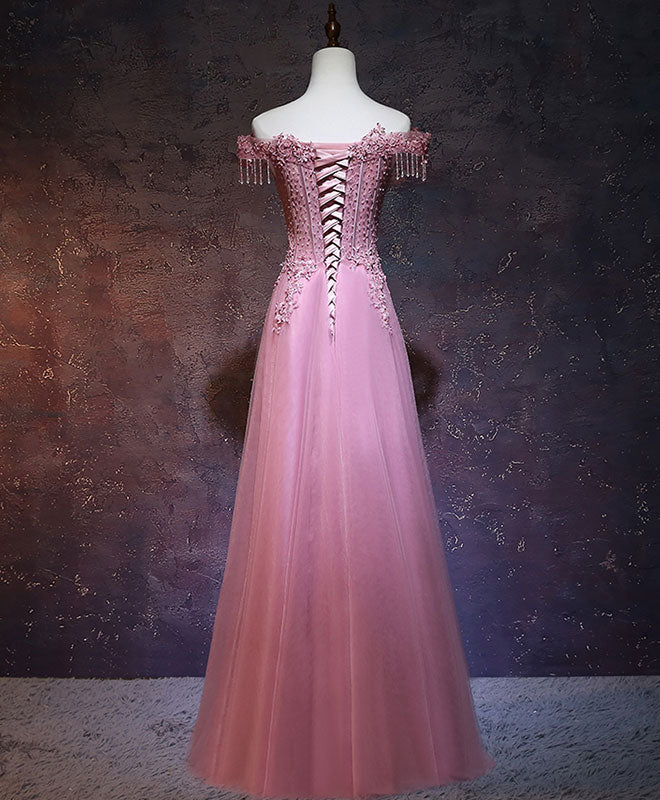 Elegant Burgundy Tulle Lace Off-Shoulder Long Prom Dress for Women - Formal Evening Gown for Homecoming, Wedding, and Special Occasions
