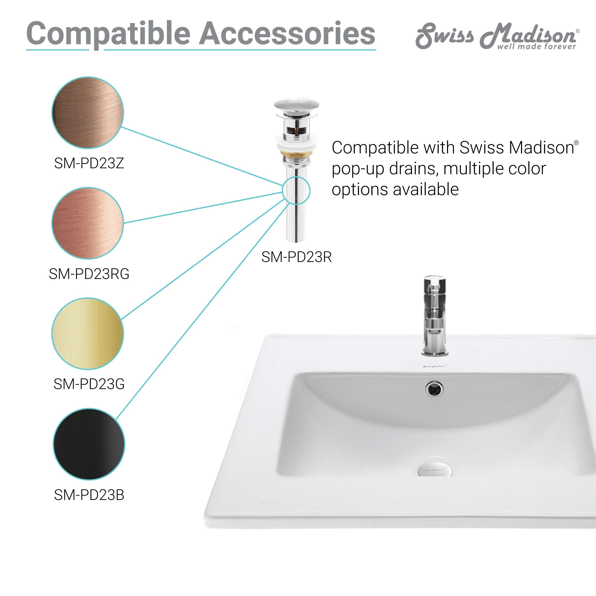 Swiss Madison SM-VT328 Voltaire Glossy White Vanity Top Sink - Modern Bathroom Sink for Powder Room, Guest Bath & Master Suite
