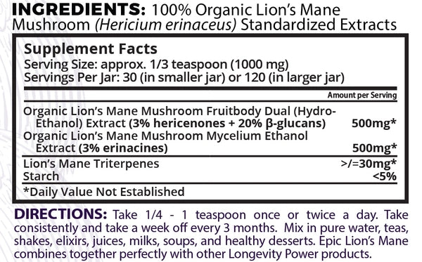 Premium Lion's Mane Mushroom Supplement - Organic Brain Booster & Nootropic for Focus, Memory & Cognitive Support - Ideal for Students, Professionals & Mental Clarity