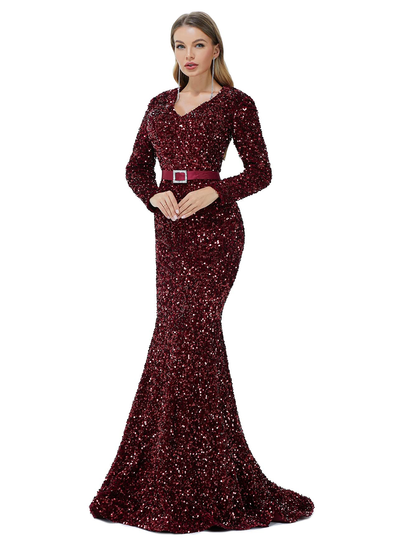 Elegant Women's Sequined Mermaid Evening Dress with Long Sleeves - Formal Party, Prom, Bridesmaid Gown for Special Occasions | Perfect for Weddings, Galas & Black Tie Events
