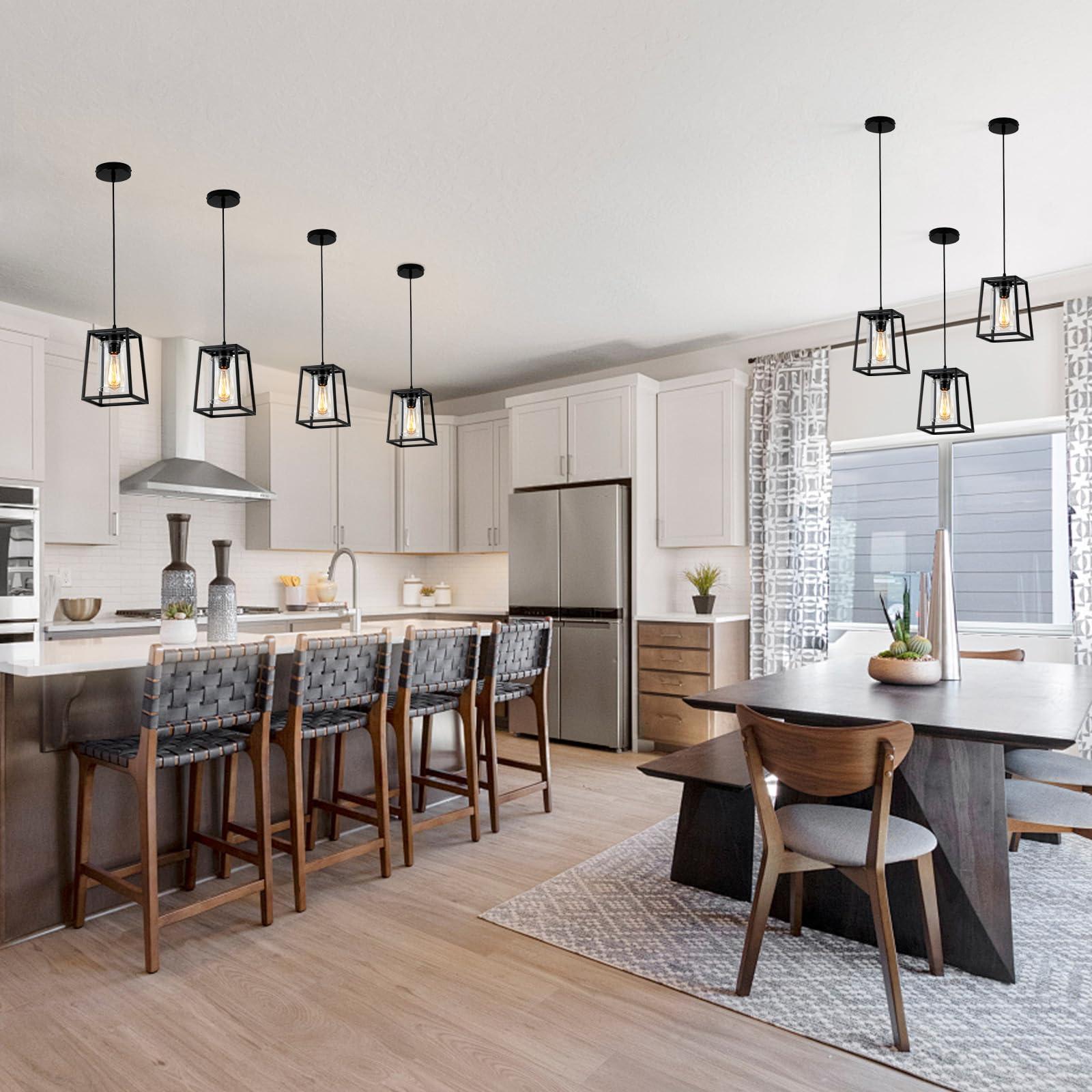 Black Farmhouse Pendant Lights with Clear Glass Shade - 1-Light Linear Chandelier for Kitchen Island, Dining Room, Entryway, and Modern Farmhouse Decor