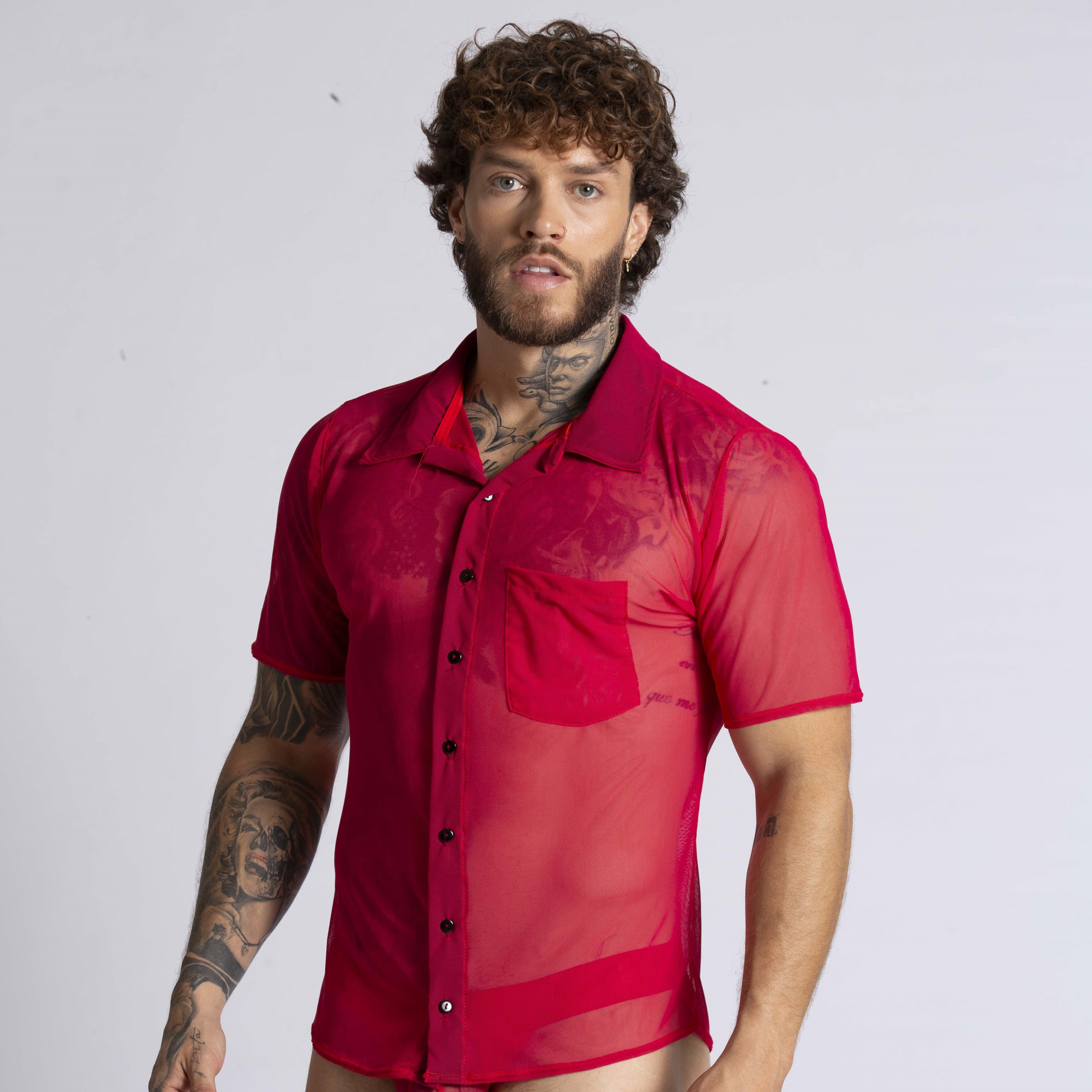 Gigo Bahia Men's Red Short Sleeve Mesh Shirt - Breathable Athletic Top for Running, Gym Workouts & Summer Outdoor Activities