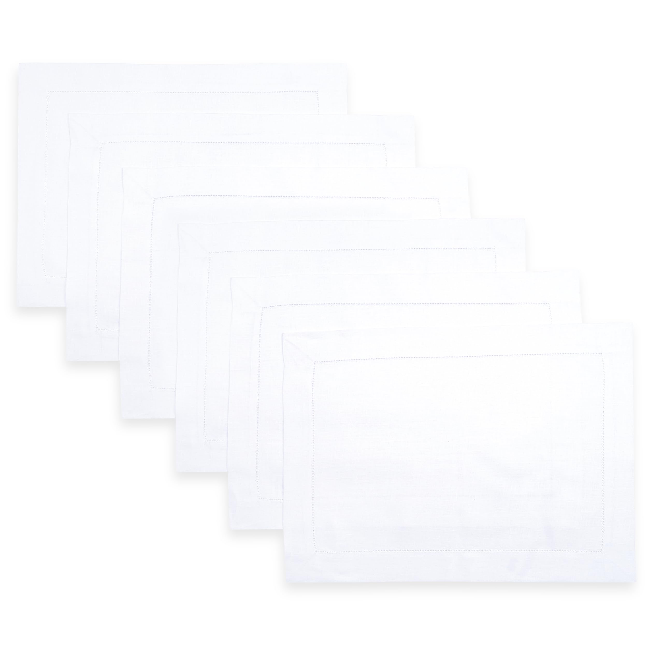 D'Moksha Homes 100% Pure Linen Placemats Set of 6 - 14x19 Inch White Table Mats with Classic Hemstitch Design, Washable & Durable for Easter, Thanksgiving, Christmas Dinner & Daily Dining Decor