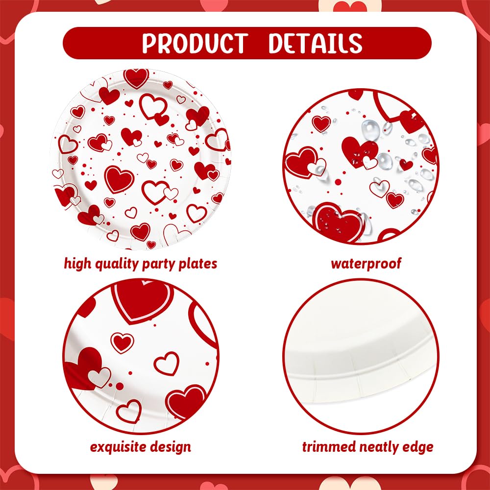 112-Piece Heart Plates & Napkins Party Set - Includes Plates, Cups, Napkins & Straws - Baby Shower, Birthday Party Decorations (Serves 16) - Perfect for Valentine's Day, Bridal Showers & Romantic Dinner Decor