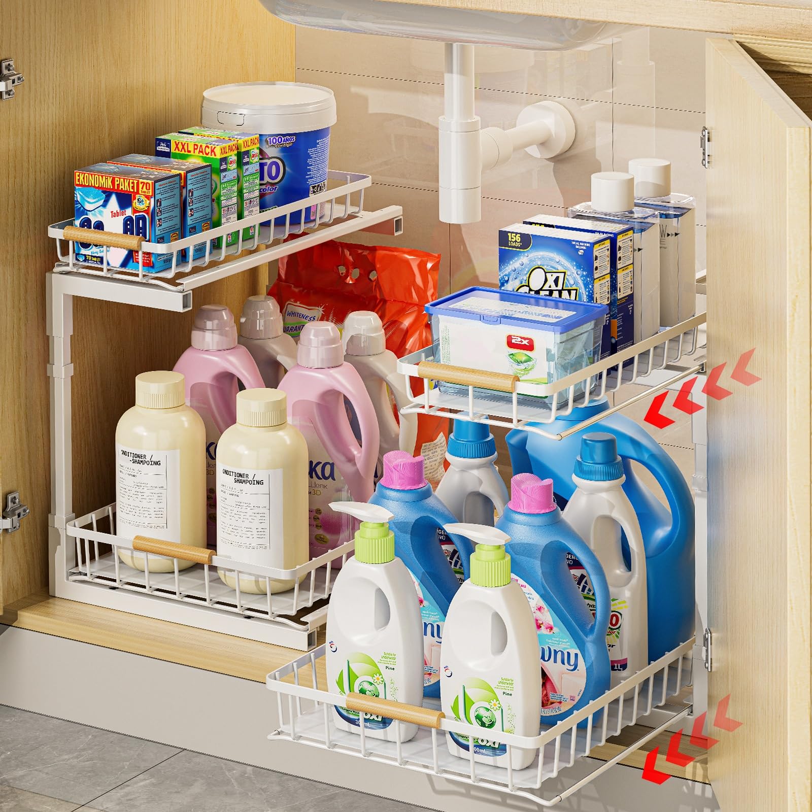 **Delamu 2-Tier Pull Out Under Sink Organizer - 2 Pack Slide Out Cabinet Storage Shelf for Kitchen, Bathroom & Pantry - Perfect for Spice Racks, Cleaning Supplies & Toiletries**