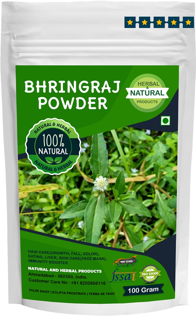 Organic Bhringraj Powder for Hair Growth & Strength - 100% Pure Herbal Hair Care Treatment for Thickening, Conditioning & Washing - Eclipta Prostrata False Daisy Extract - Promotes Healthy Scalp & Shiny Hair - Perfect for DIY Hair Masks, Ayurvedic Treatments & Natural Hair Regimen (100g)