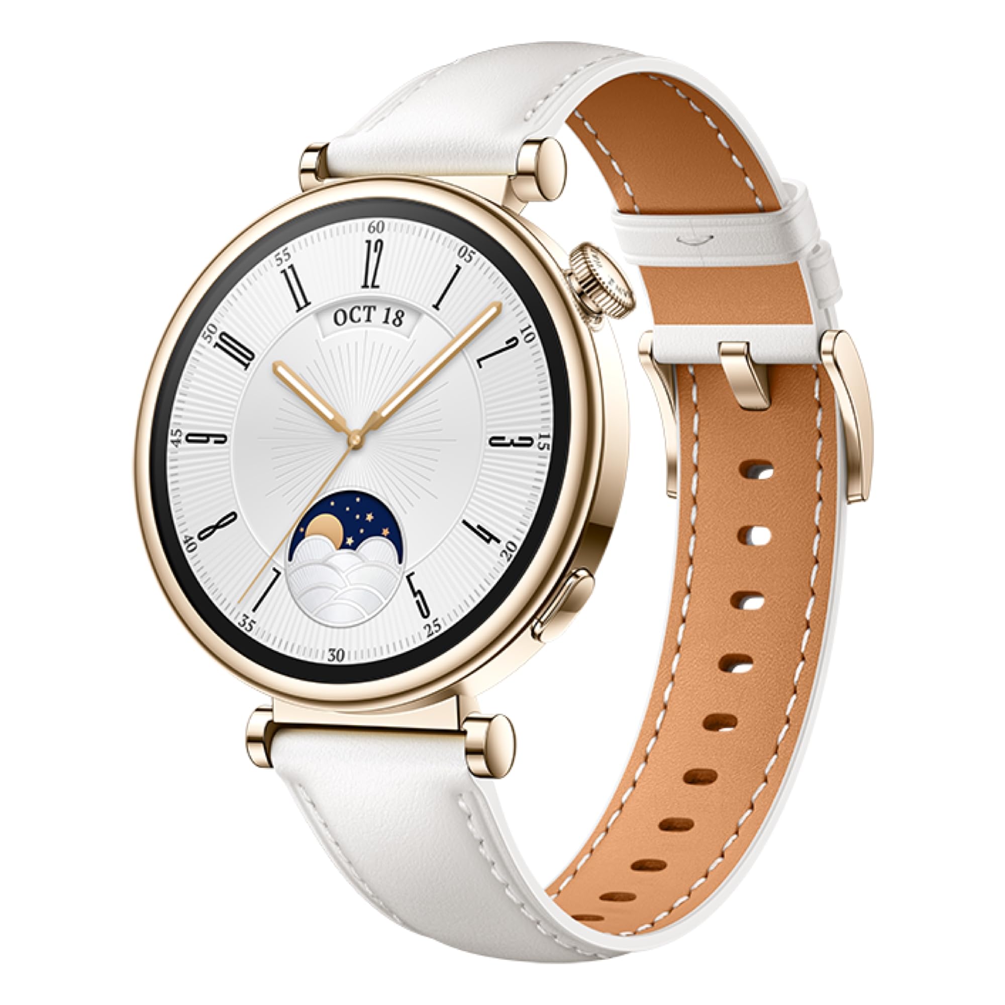 HUAWEI WATCH GT 4 Women's Smart Watch - 7-Day Battery Life, Fitness Tracker for iOS & Android - 24/7 Health Monitoring with Women's Health Features - White Leather Strap for Workouts, Office & Daily Wear
