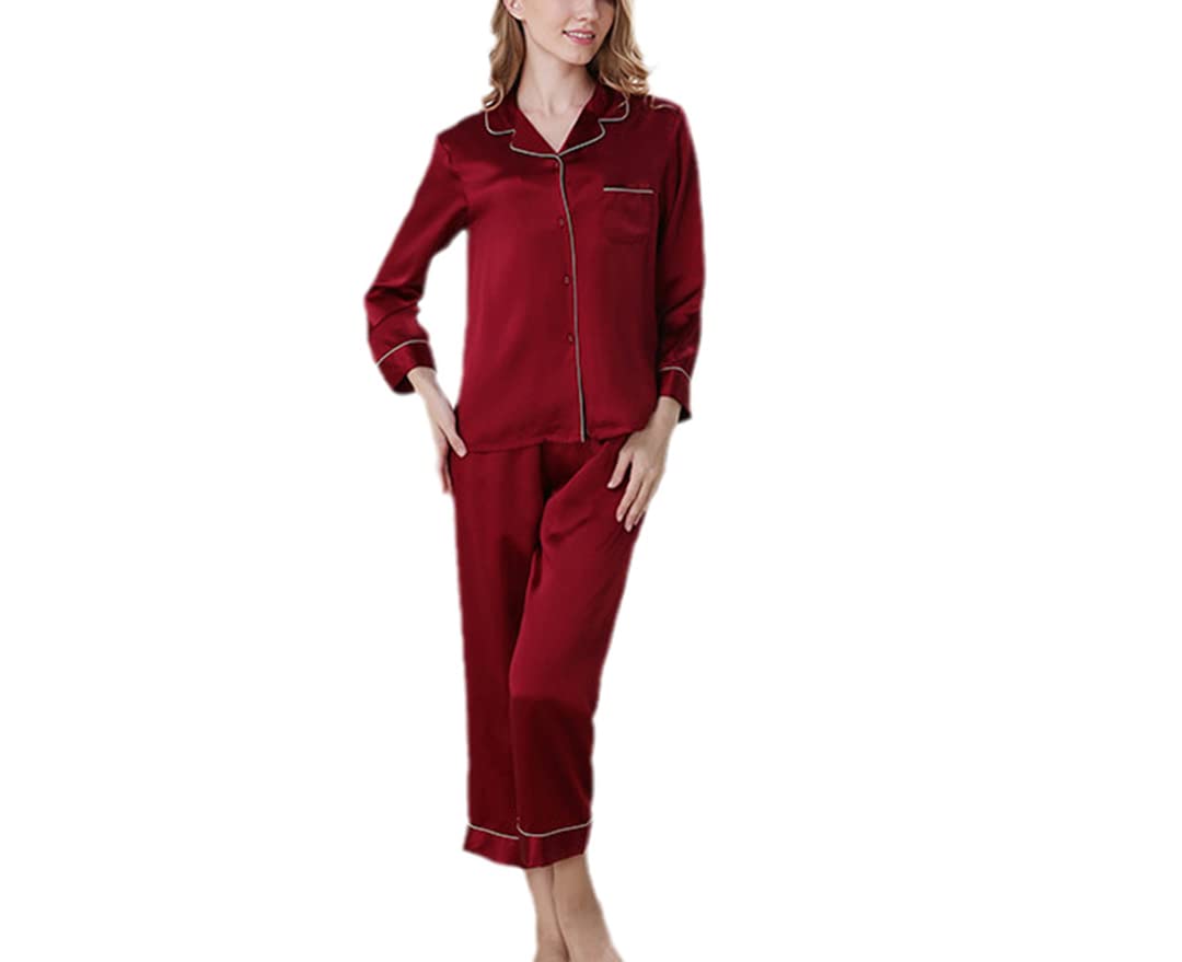 Luxury Women's 100% Silk Satin Pajama Set - Long Sleeve Button Down Sleepwear for Comfortable Nights & Relaxing Evenings at Home