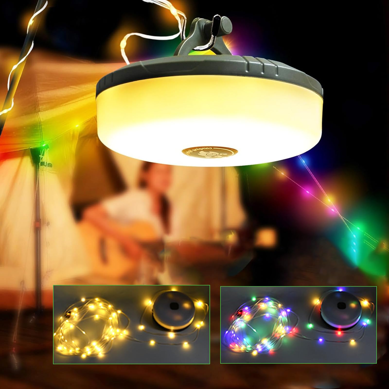 32.8FT USB Rechargeable Camping String Lights - 4-in-1 Waterproof Fairy Lights with 8 Lighting Modes & 30s Recovery, 2000mAh Battery for Tent, RV, Yard, Garden Decor | Perfect for Outdoor Camping, Hiking, Backyard Parties and Patio Lighting