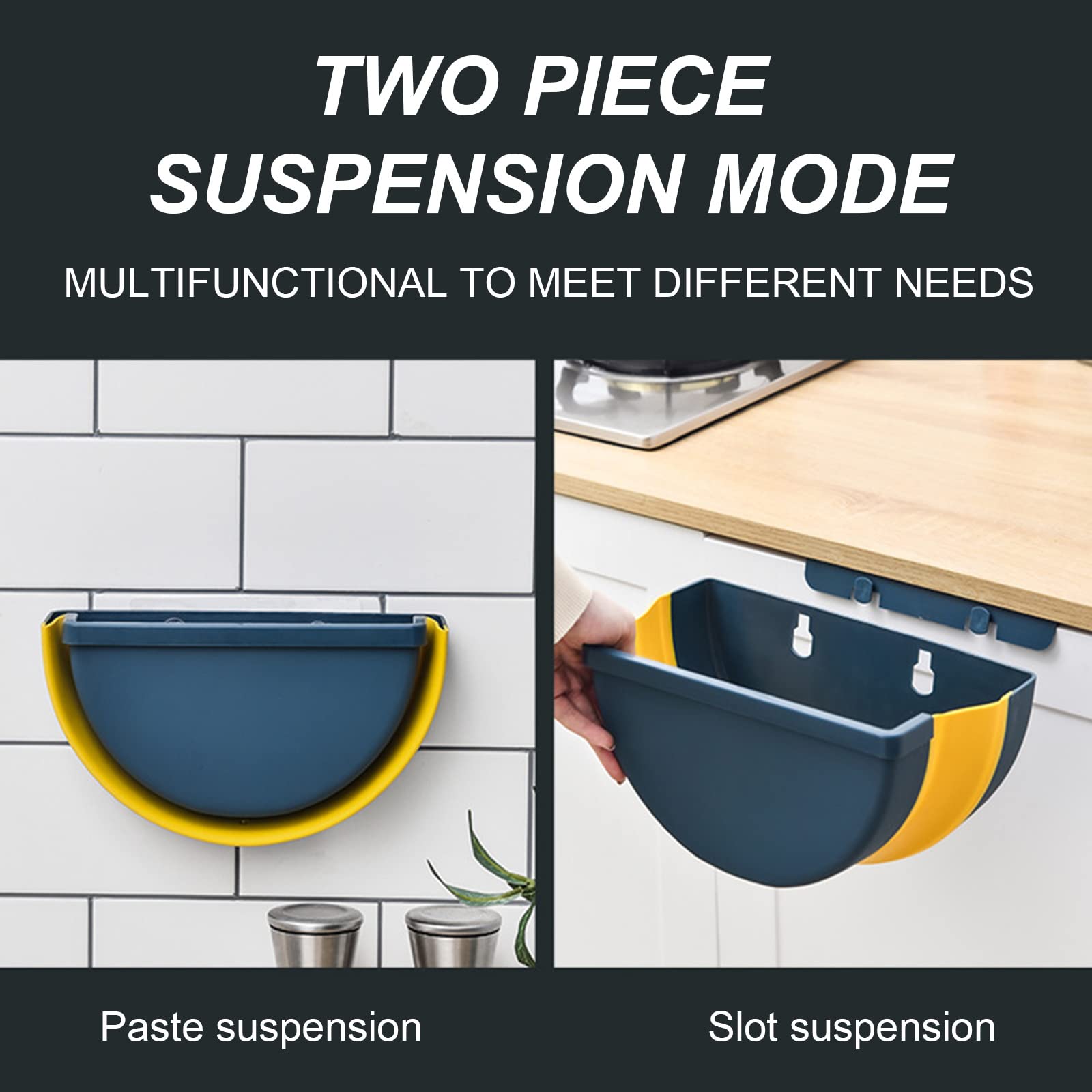 Belupai 2-Pack Foldable Hanging Kitchen Trash Can - Wall Mounted Mini Garbage Bin for Cabinet Door, RV, Car & Small Spaces | Portable Collapsible Waste Bin for Kitchen Compost, Bathroom, Office & Outdoor Use