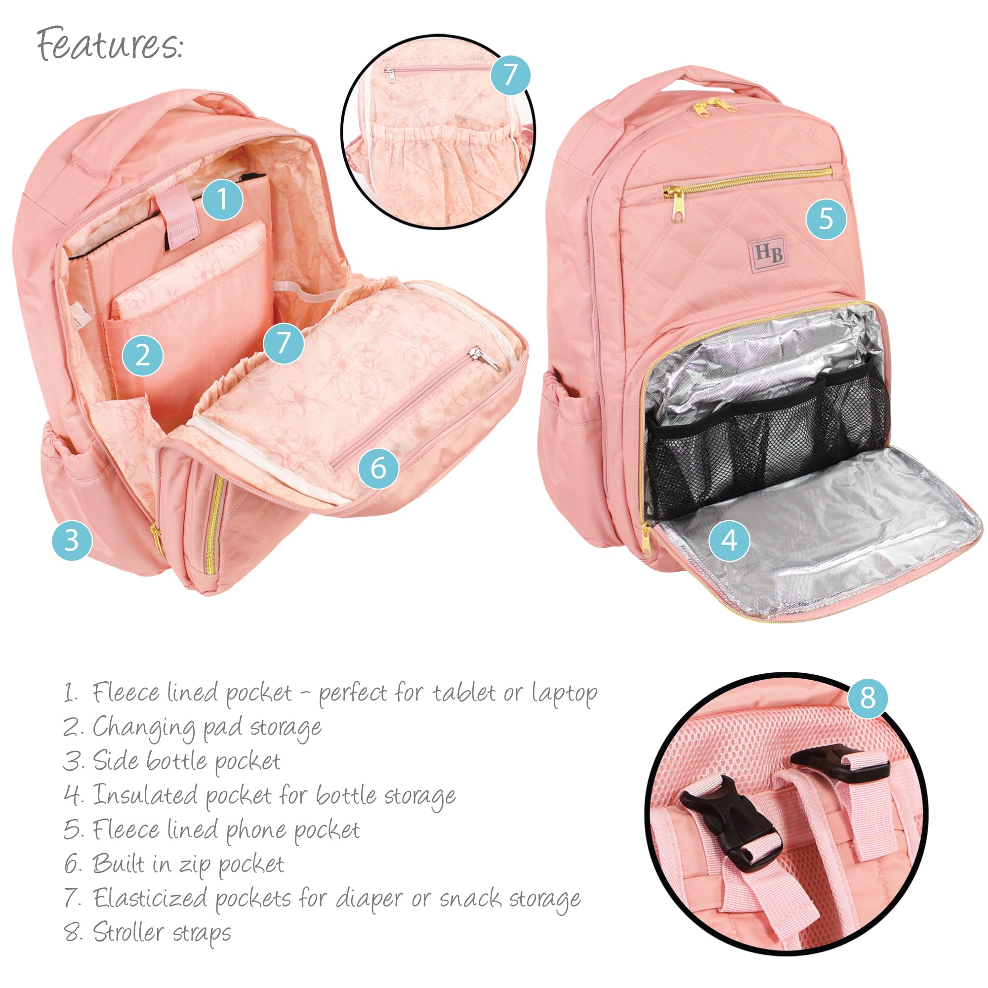 Hudson Baby Unisex Premium Diaper Backpack with Changing Pad - Blush, One Size - Perfect for Newborns, Travel & On-the-Go Parents