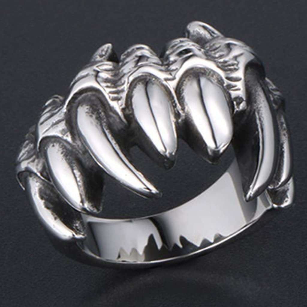 Stainless Steel Gothic Wolf Teeth Skull Ring for Men & Women - Vintage Retro Biker Jewelry - Perfect for Cocktail Parties, Halloween, and Holiday Gifts