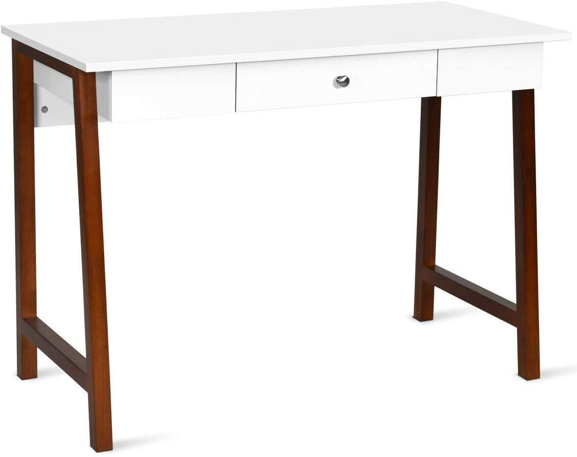Tangkula White Computer Desk with Storage - Home Office & Study Desk for Work & Makeup