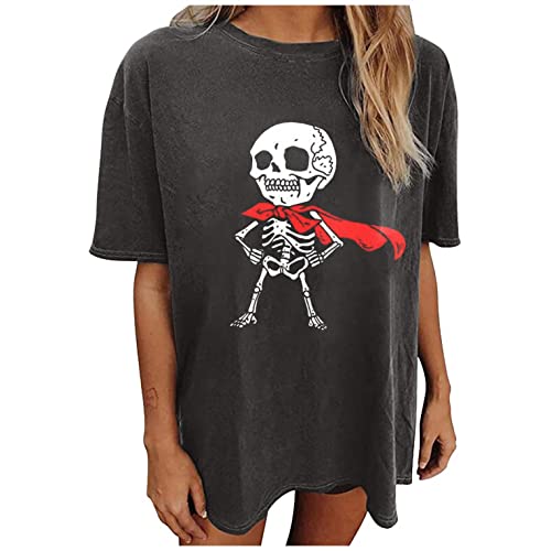 Aayomet Women's Graphic T-Shirts - Oversized Comfortable Blouses with Skull Print, Funny Casual Tops for Girls | Perfect for Streetwear, Parties, and Everyday Fashion