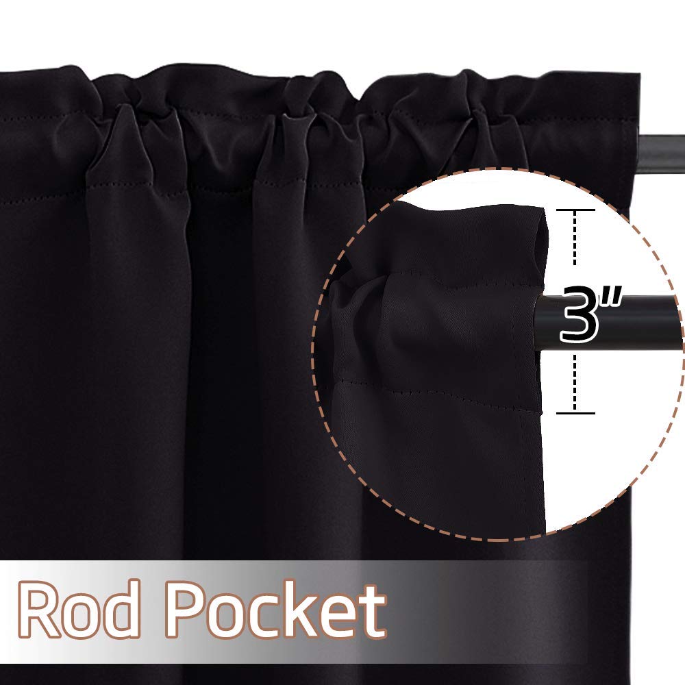 NICETOWN Blackout Kitchen Curtains for Sink Window - Thermal Insulated Rod Pocket Valances for Cabinet & Cupboard - Short Window Coverings for Small Windows (1 Pair, 29