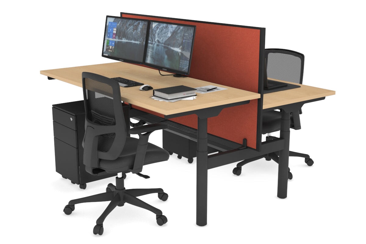 Flexi Premium Height Adjustable 2-Person H Bench Workstation - Black Frame [1800L x 700W] - Ergonomic Office & Home Workspace Solution for Shared Desks