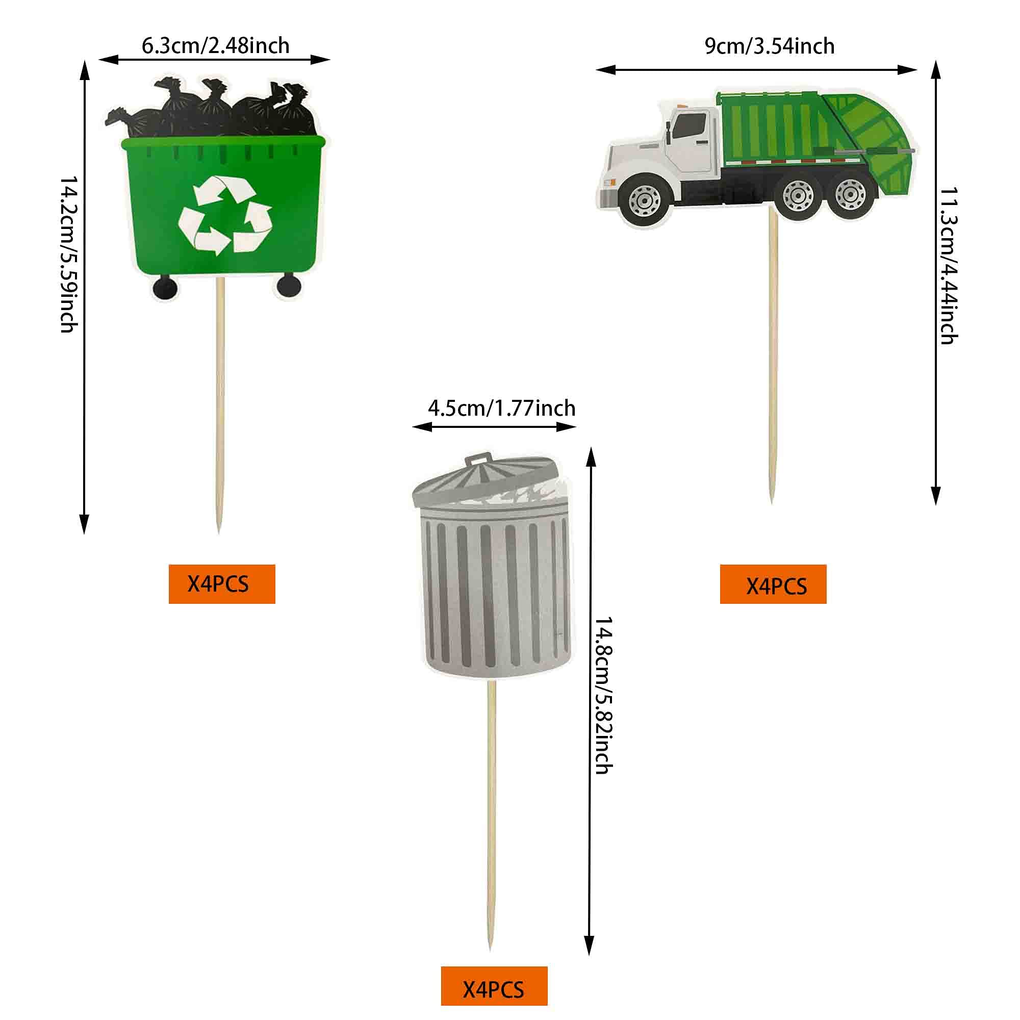 Garbage Truck Birthday Party Supplies - Trash Truck Cupcake Toppers for Kids, Waste Management & Recycling Theme Decorations - Perfect for Toddler Boy Birthday, Construction Theme Party