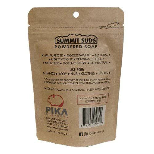 Pika Outdoors Summit Suds Powdered Soap - Biodegradable Camping & Hiking Soap for Outdoor Adventures, Backpacking & Travel
