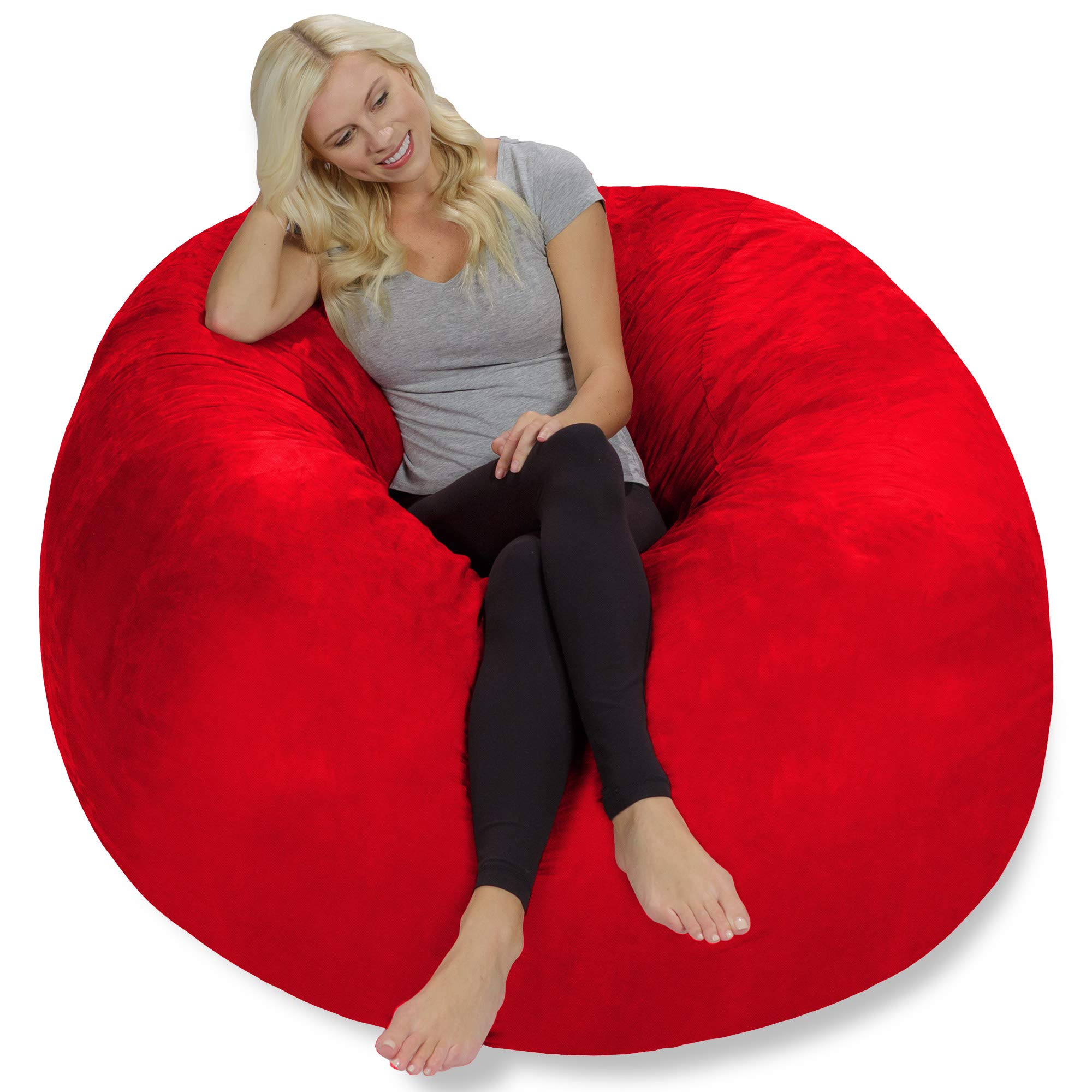 Chill Sack Giant 5-Foot Memory Foam Bean Bag Chair - Oversized Sofa with Soft Faux Linen Cover (Linen Red) - Perfect for Living Room, Game Room & Dorm Relaxation