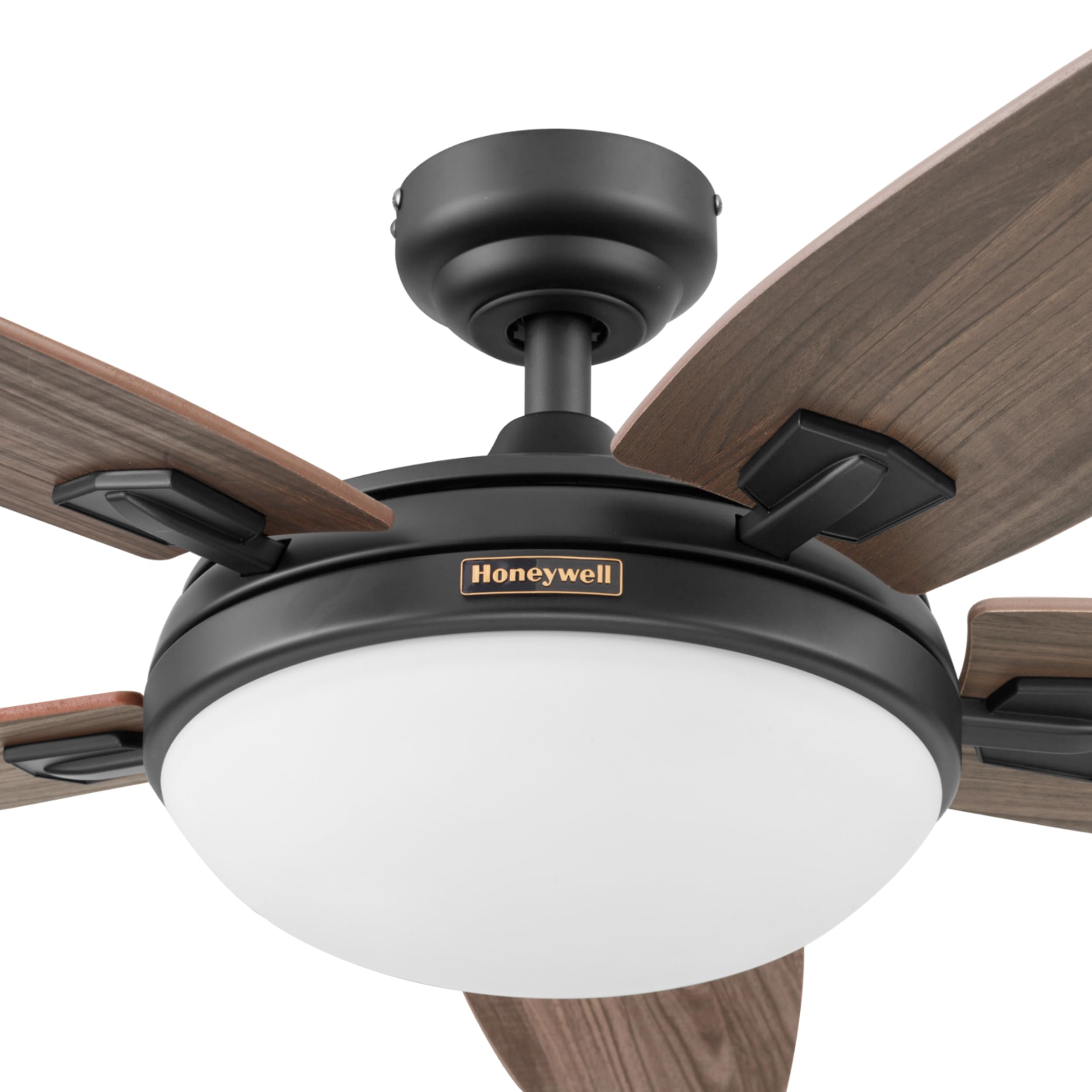 Honeywell Carmel 48 Inch Modern Ceiling Fan with LED Light and Remote Control - 5 Blades, Gray Ironwood/Brown Maple Finish - Bronze (50197-01) - Perfect for Living Room, Bedroom, and Indoor Spaces