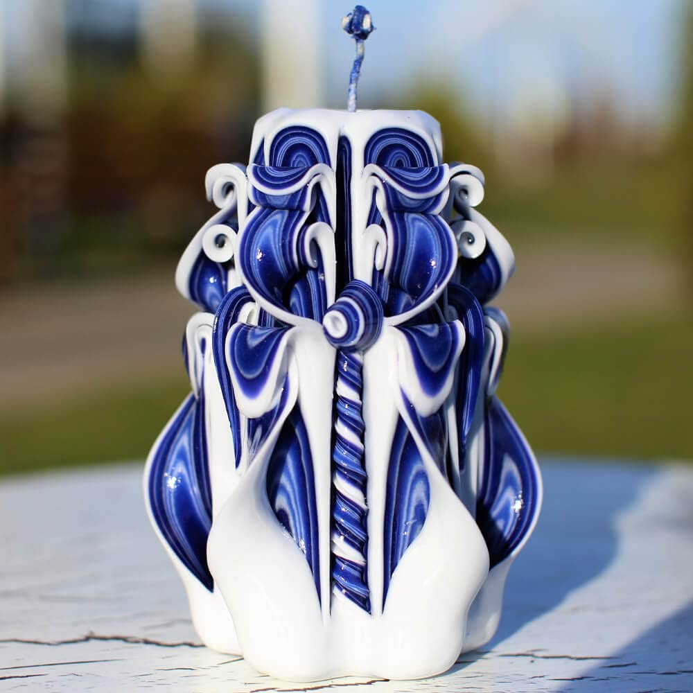 Hand Carved Blue Christmas Candles 5'' - Premium Oscar Candles for Holiday Decor, Gift Giving & Romantic Ambiance