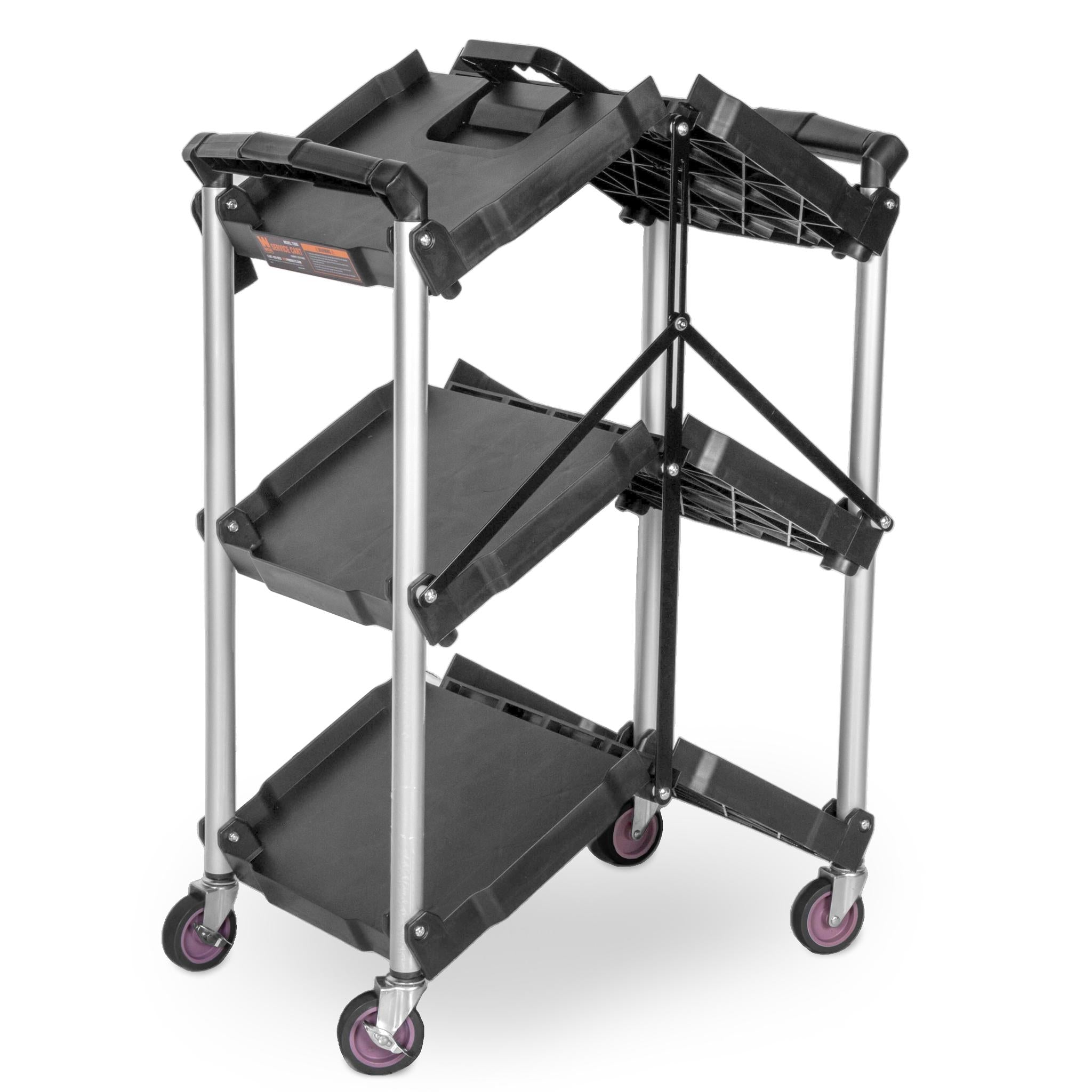 WEN 73065 Compact Foldable 3-Tier Utility Cart with 165lb Capacity - Perfect for Home, Office, Warehouse & Retail Organization