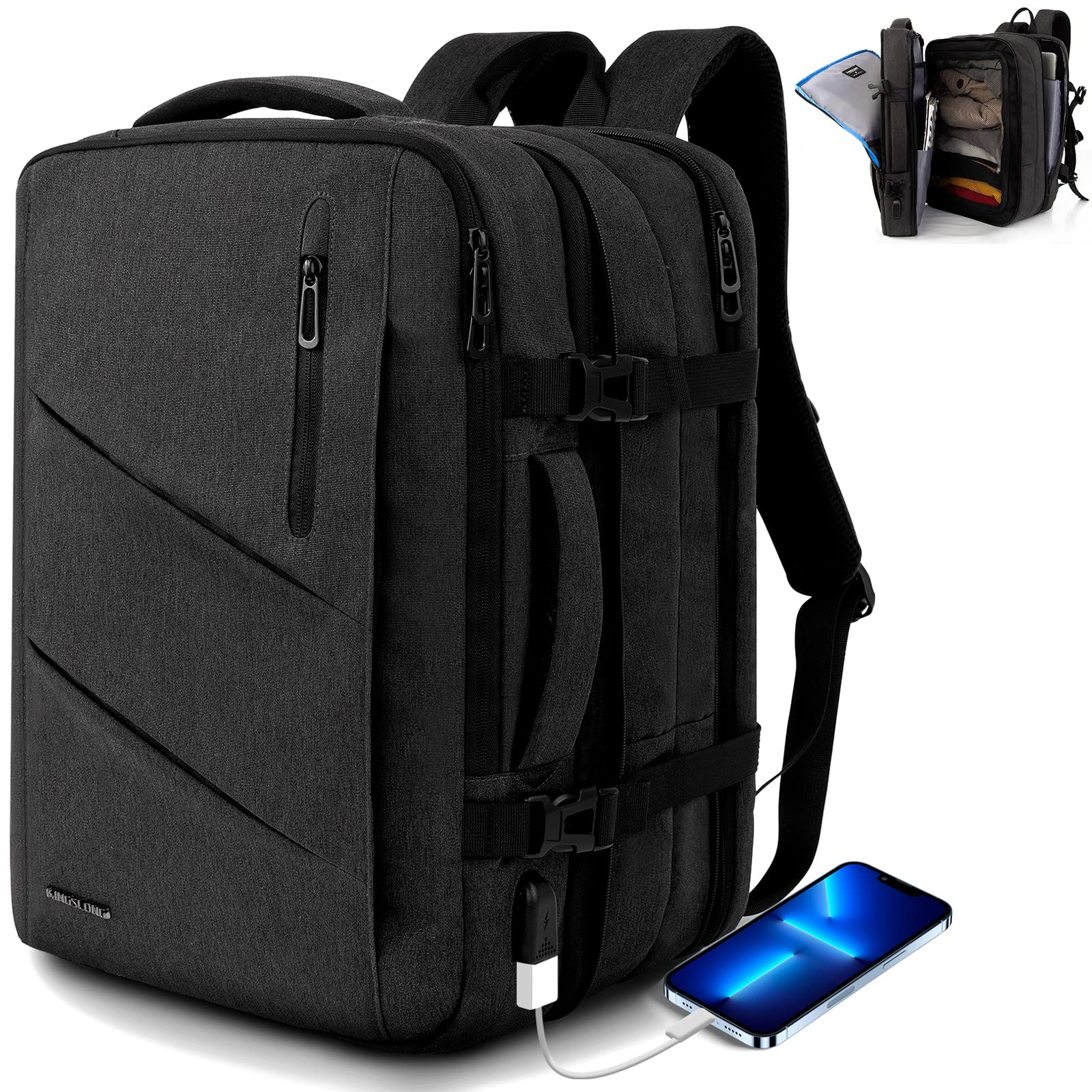 TPAID 40L Expandable Travel Backpack for Men - Flight Approved Carry On Backpack with USB Charging Port & 17