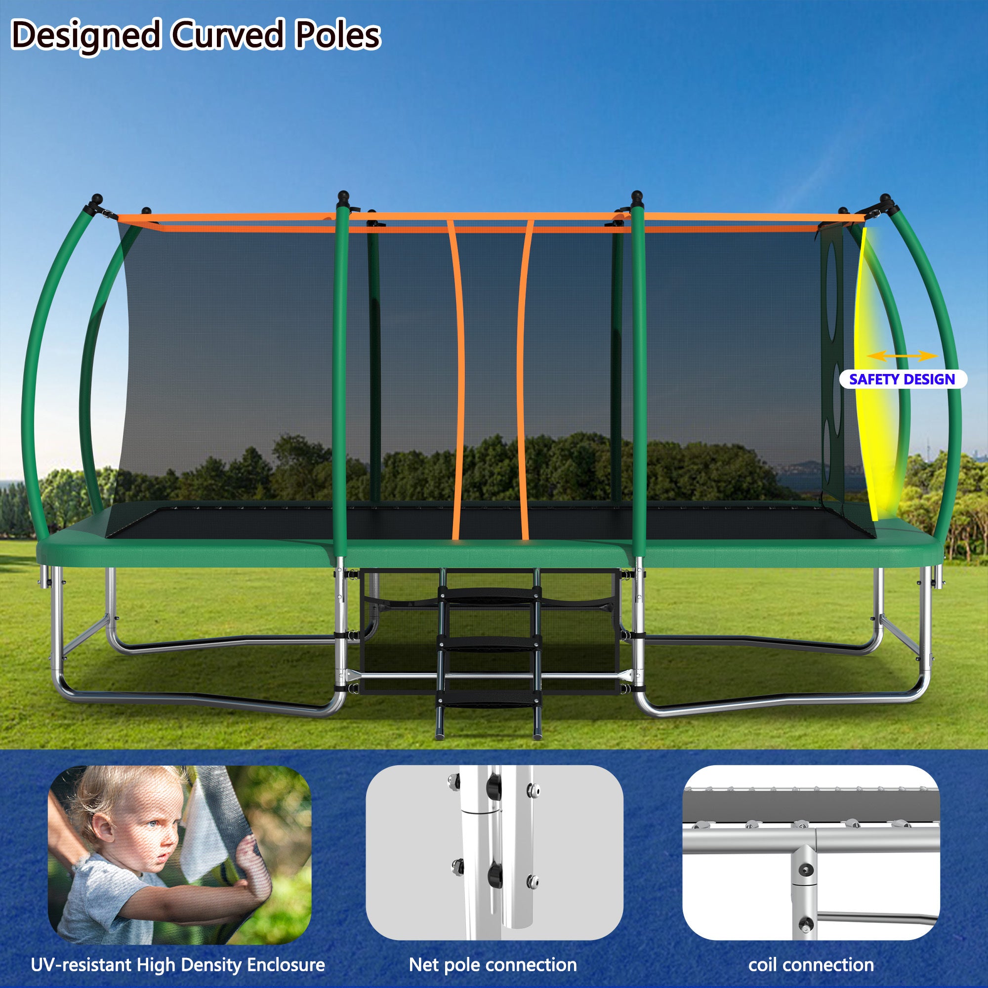 10X16FT Outdoor Square Trampoline for Kids & Adults - Heavy Duty Rectangular Tumbling Trampoline with Safety Net - Perfect for Backyard, Gym Training & Family Fun