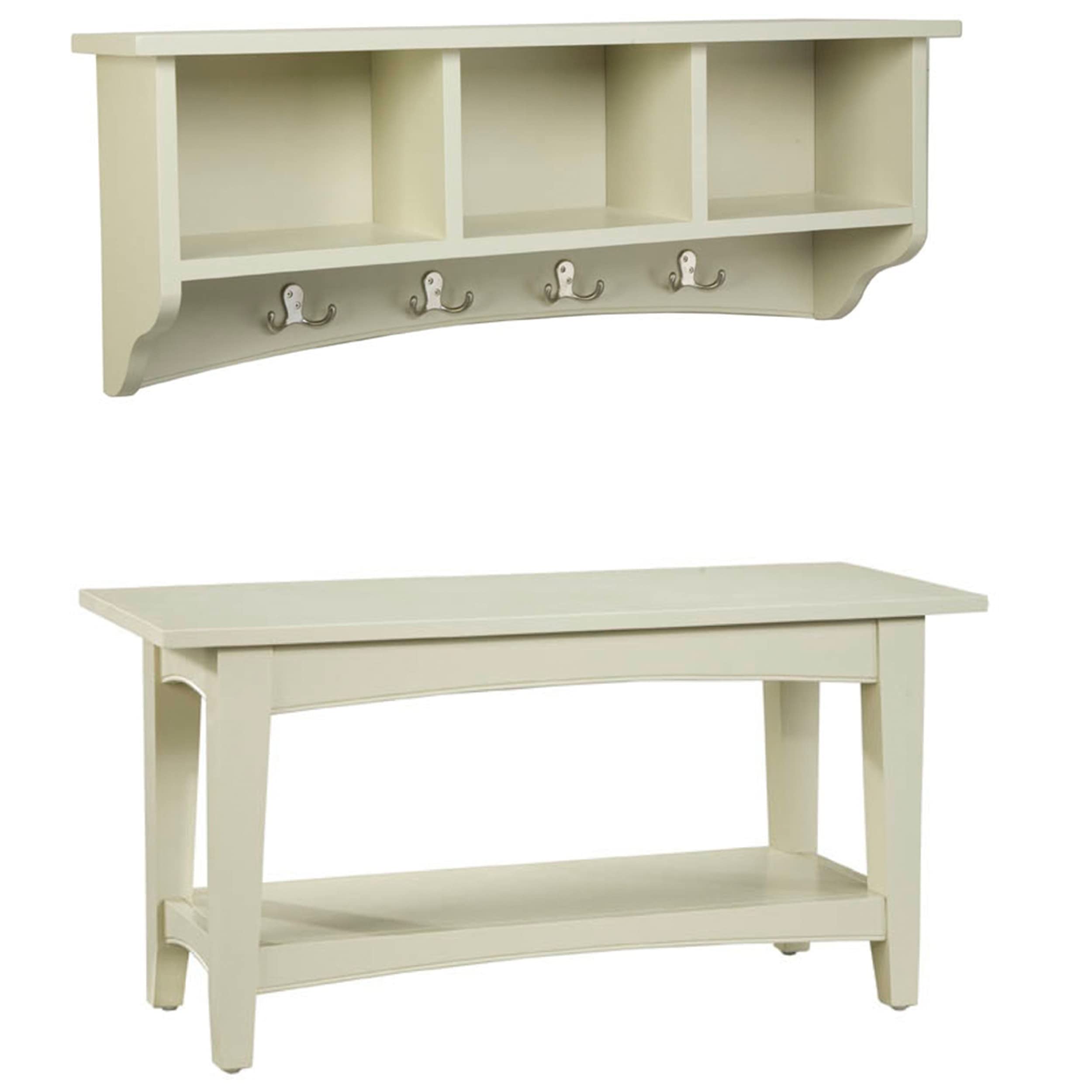 Alaterre Shaker Cottage Wall-Mounted Coat Rack with Storage Shelves and Entryway Bench Set, Sand Finish - Perfect for Mudroom Organization, Farmhouse Entryway Decor & Small Space Storage Solutions