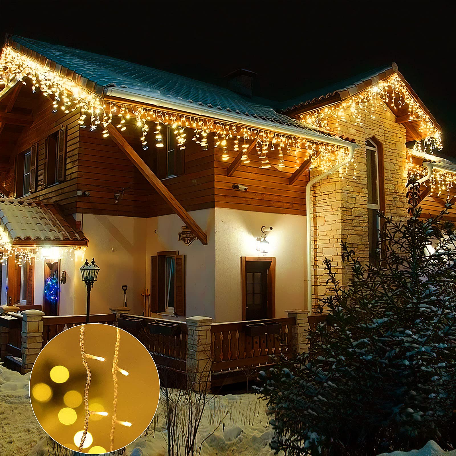 400 LED Icicle Christmas Lights Outdoor - 32.8ft Waterproof String Lights with 8 Modes & Memory Function, Warm White Fairy Lights for Home Decor, Party, Wedding, Christmas Tree, Garden, and Porch Lighting