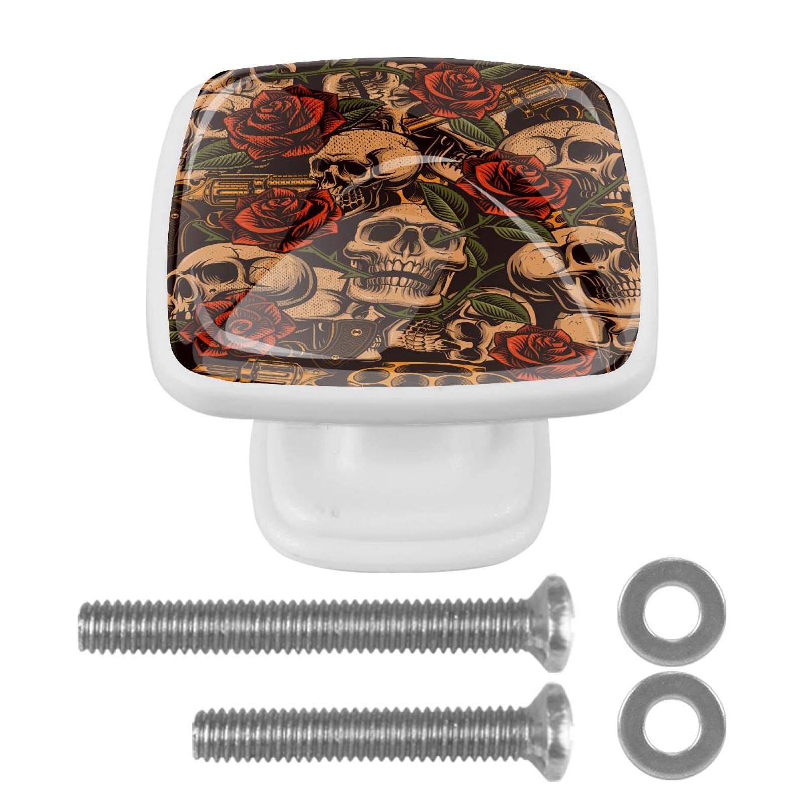 Vintage Skull Rose Drawer Knobs 4PCS - Cabinet Pulls for Kitchen & Wardrobe