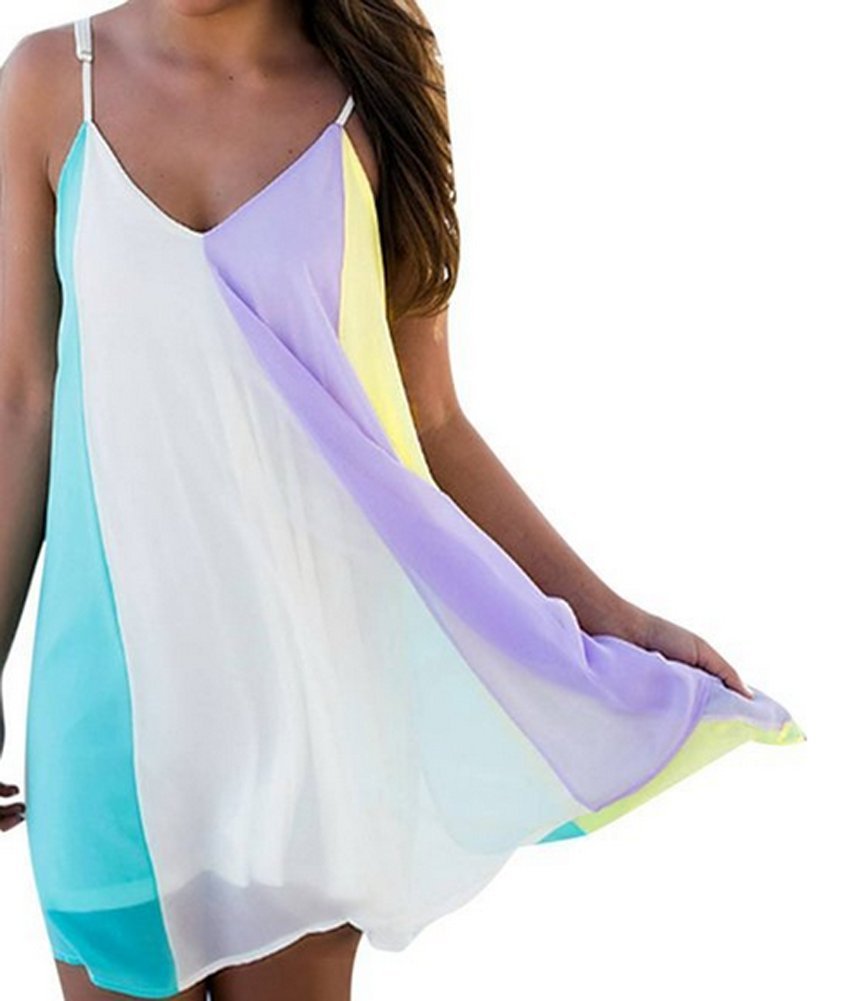 Women's Summer Chiffon Beach Cover Up Dress - Spaghetti Strap Mini Sundress for Pool, Vacation & Casual Wear | Lightweight Flowy Boho Dress for Beach Outings, Date Nights & Summer Parties