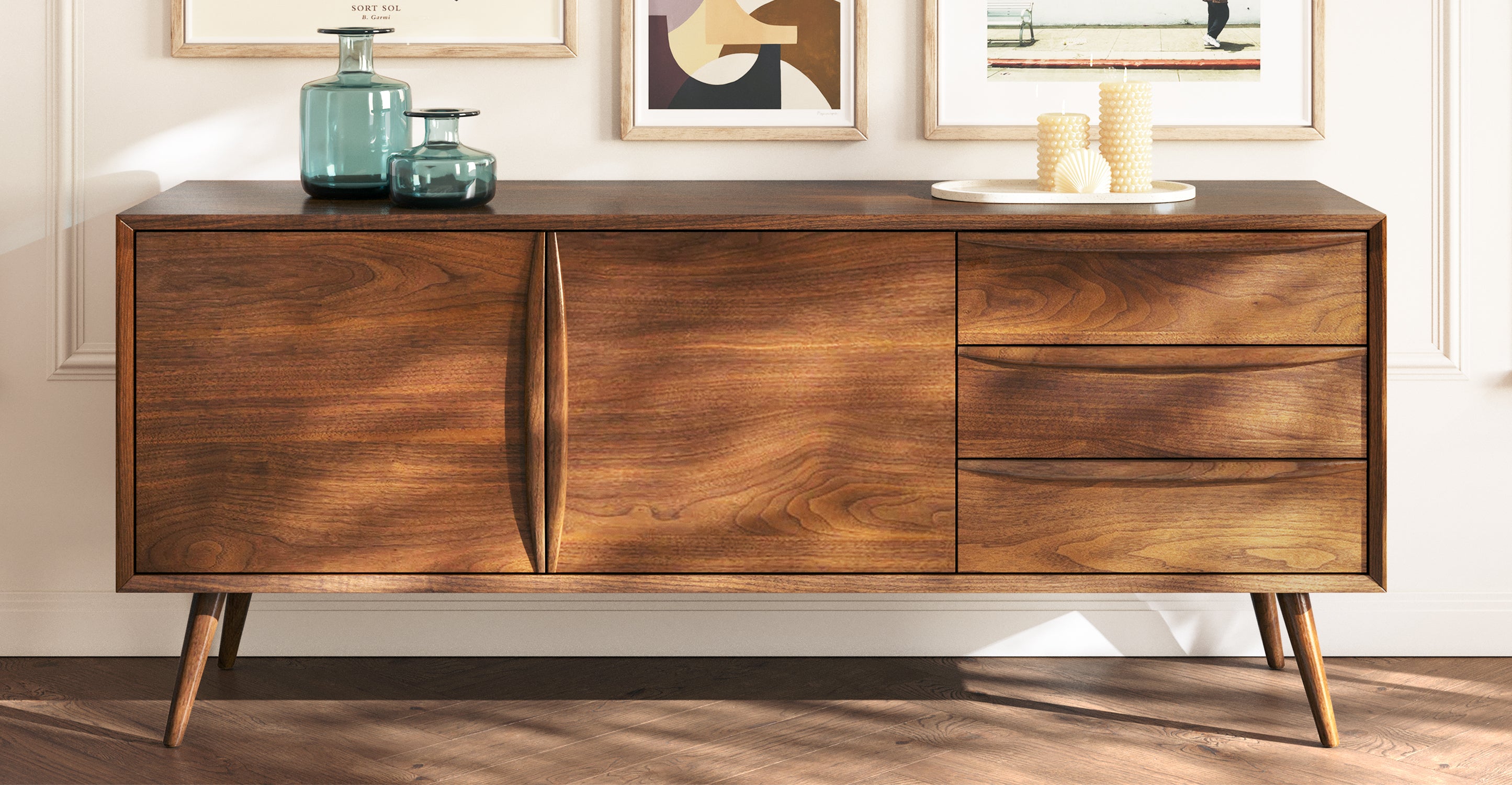 Cura 71 Mid Century Modern Sideboard Buffet Cabinet - Vintage Style Storage for Dining Room, Living Room & Entryway - Perfect for Home Decor & Organizing Dishes, Linens & More