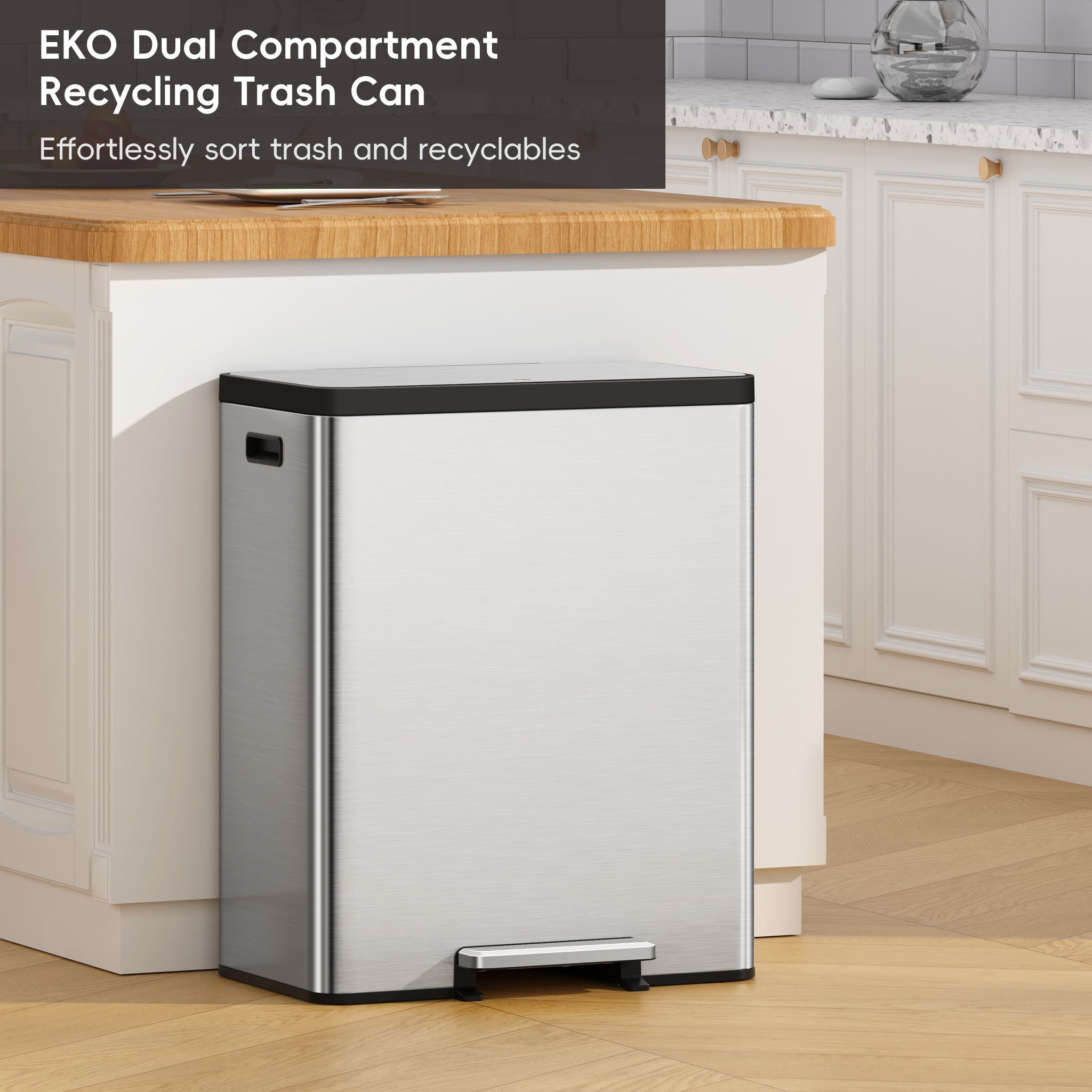 EcoCasa II Step Dual Compartment Recycling Bin - 36L + 24L Trash Can for Kitchen, Office & Outdoor Waste Separation | Eco-Friendly Home Organization Solution