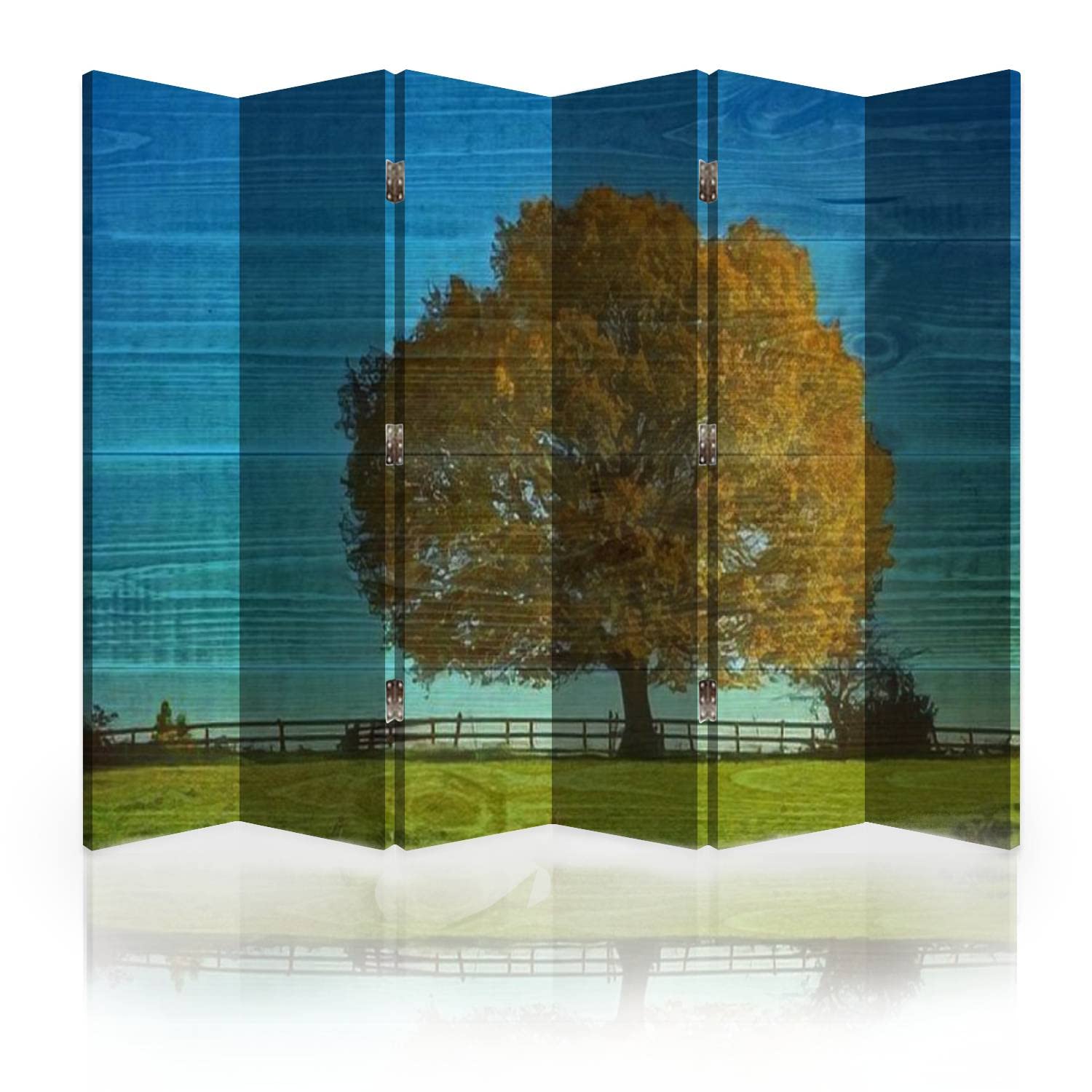6-Panel Canvas Room Divider Screen - Autumn Old Oak Tree Design - Folding Privacy Partition for Bedroom, Office & Living Room - Space Separator for Home Decor