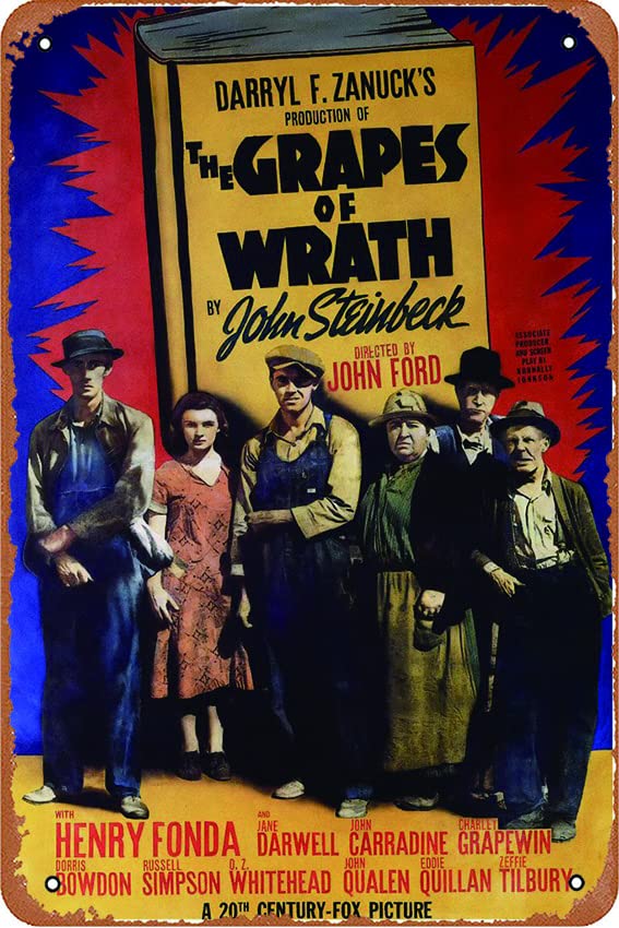 Vintage Metal Tin Sign - The Grapes of Wrath (1940) Movie Poster - 12x8 Inch Retro Wall Art for Bars, Coffee Shops, Home & Office Decor - Perfect for Man Cave, Diner, Pub & Themed Room Decoration