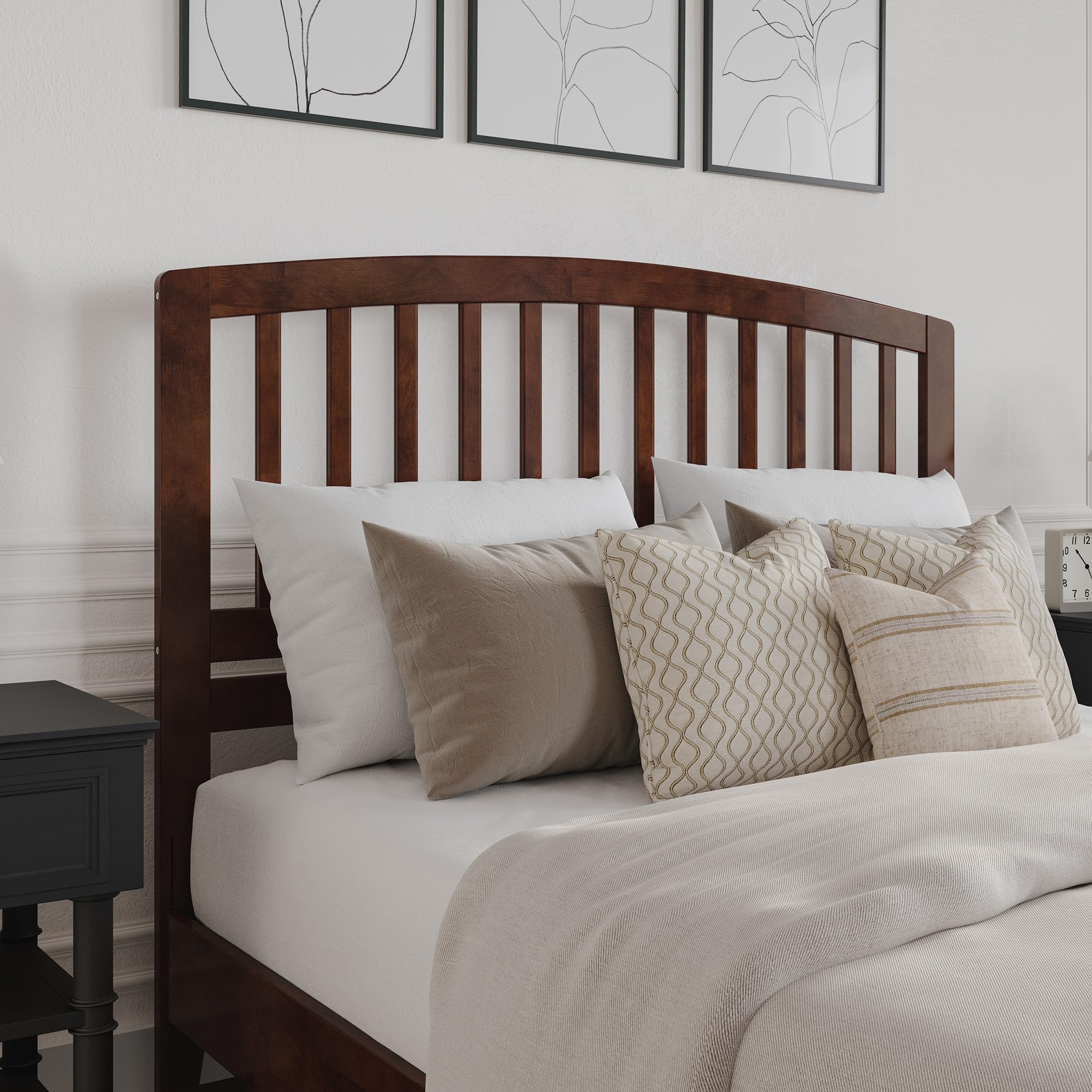 AFI Richmond Queen Size Upholstered Headboard with USB Charging Ports - Walnut Finish for Bedroom Decor & Modern Home Furniture