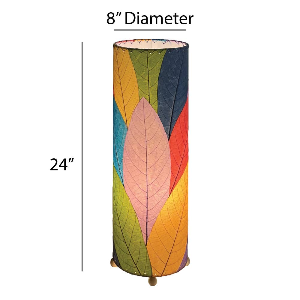 24 Inch Cocoa Leaf Cylinder Table Lamp - Modern Boho Nightstand Lamp for Bedroom, Living Room & Office Decor - Natural Rattan Shade with Warm White Light