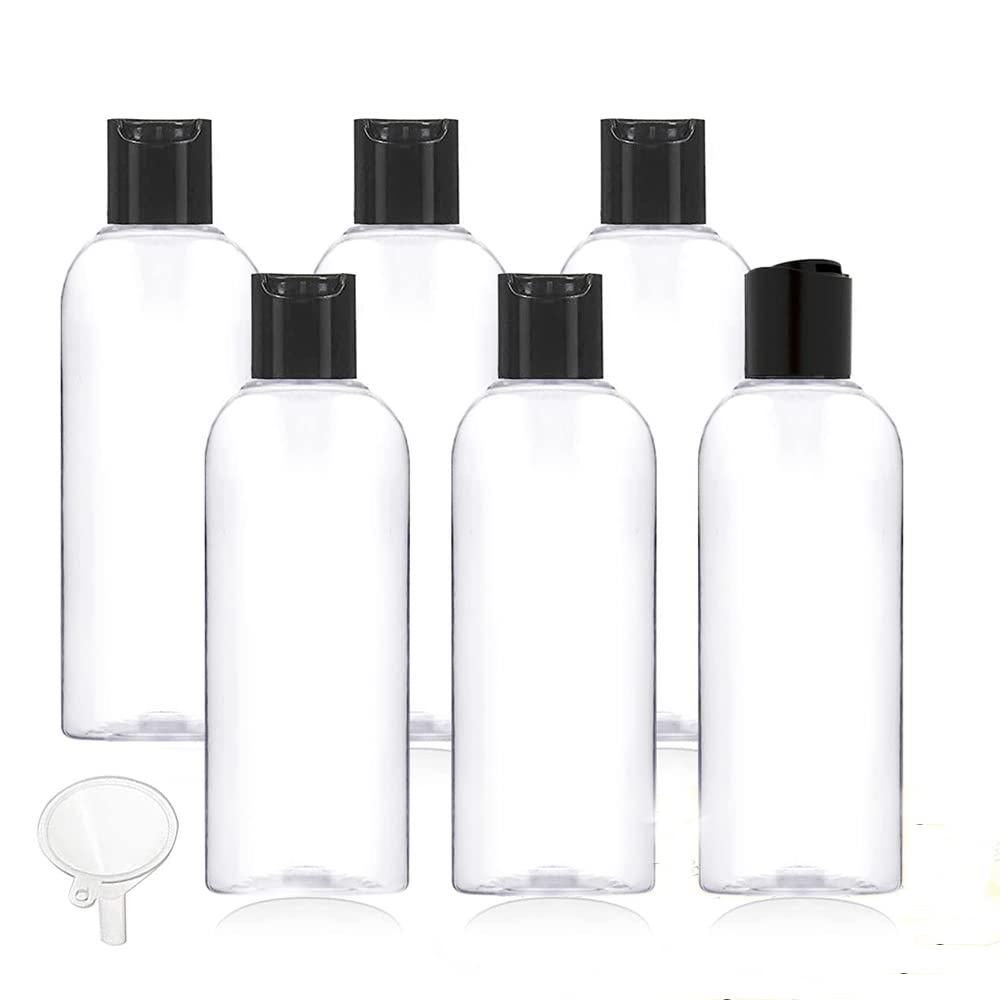 3.4 Oz (100ml) Clear Empty Travel Bottles with Disc Cap - 6 Pack TSA Approved Refillable Plastic Containers for Shampoo, Lotion & Toiletries - Perfect for Air Travel, Gym & Vacation Essentials