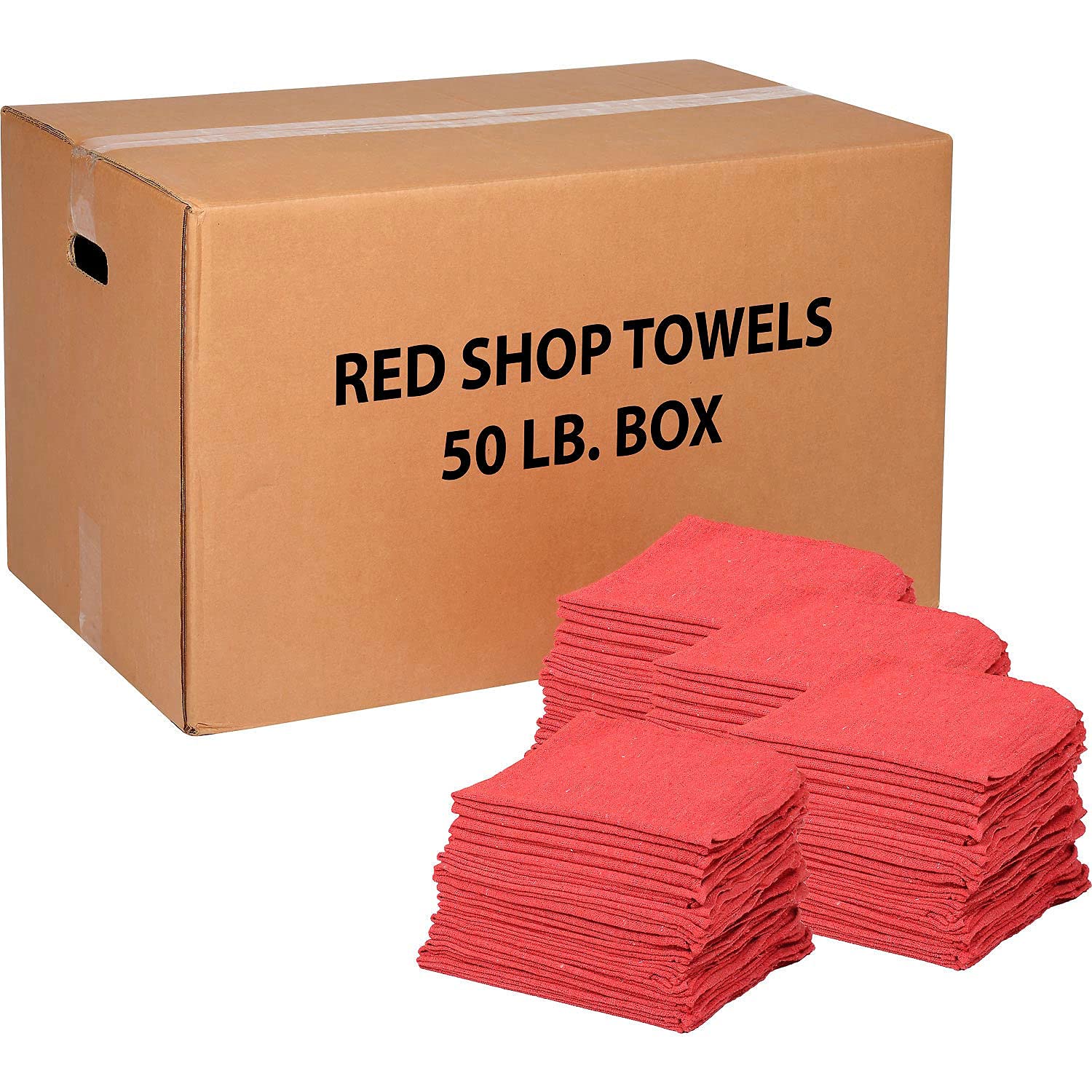 Global Industrial 50 Lb. Box 100% Cotton Shop Towels, Red - Heavy-Duty Absorbent Cleaning Rags for Automotive, Workshop & Industrial Use