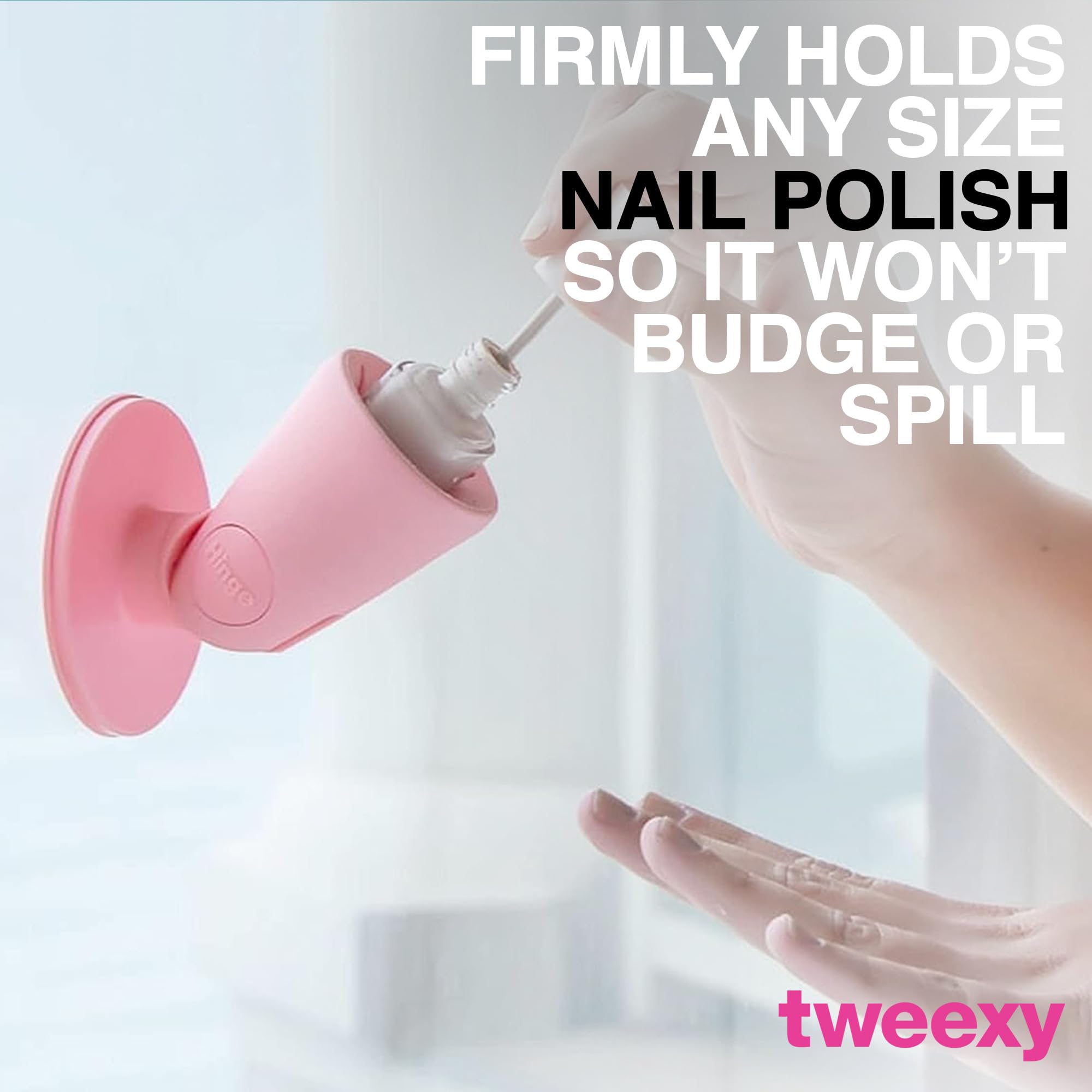 Tweexy Hinge Untippable Nail Polish Bottle Holder - Anti-Spill Nail Polish Stand with Tilted Design & IntelliStick Airlock Suction | Perfect for DIY Manicures, Nail Art, and Home Salon Use | Nail Polish Accessories (Blush)