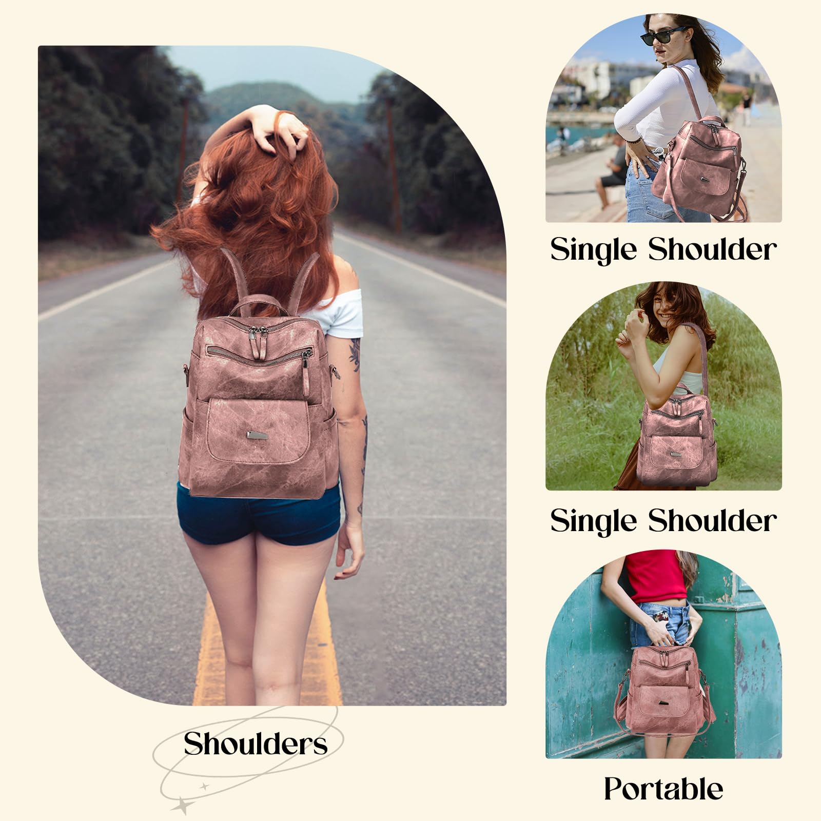 Stylish Women's Leather Backpack Purse - Small Waterproof Anti-Theft Shoulder Bag Handbag for Daily Use, Travel & Work