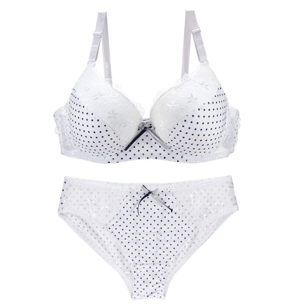 Swbreety Women's Satin Lace Polka Dot Underwire Bra and Panty Set with Bowknot - Sexy Lingerie for Valentine's Day, Anniversary Gift or Romantic Night