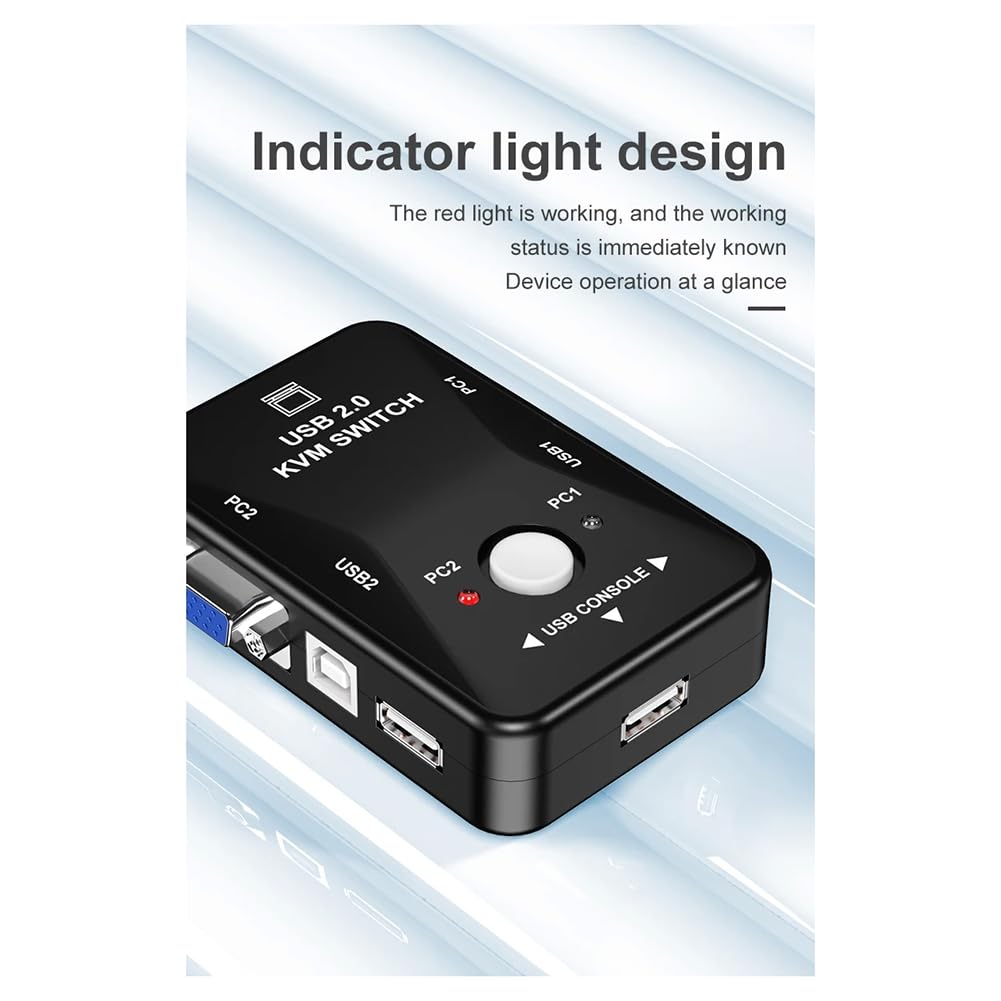 ANNJUC 2-Port USB KVM Switch with VGA/SVGA Support - Keyboard, Mouse & Monitor Sharing Switch for 2 Computers | Perfect for Home Office, Gaming Setup & Multi-PC Workstations