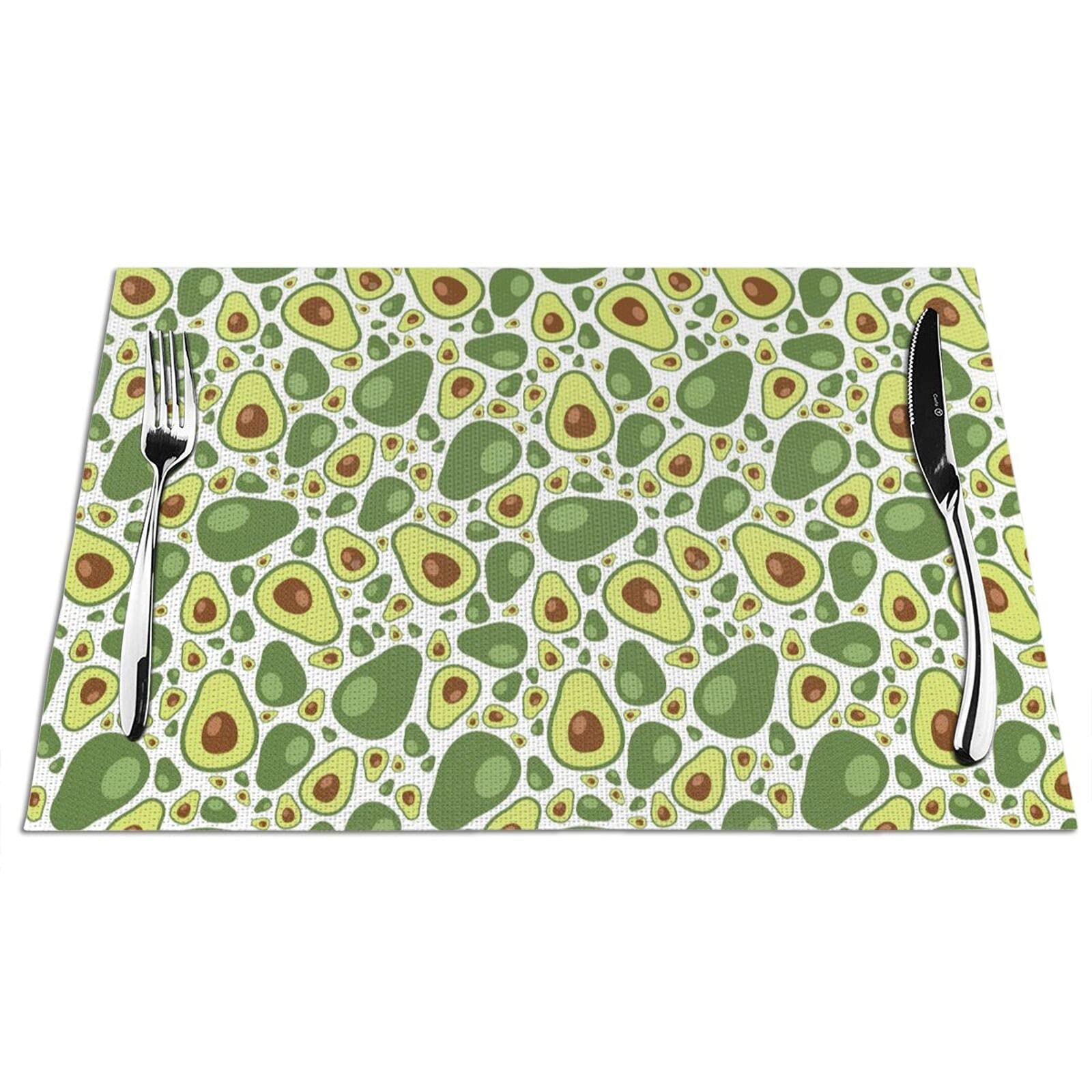 LTtie Non-Slip Avocado Placemats Set of 4 - Heat-Resistant PVC Table Mats for Dining & Kitchen - Washable Woven Vinyl Placemats for Restaurant & Home Use - Perfect for Everyday Meals, Dinner Parties, and Holiday Gatherings